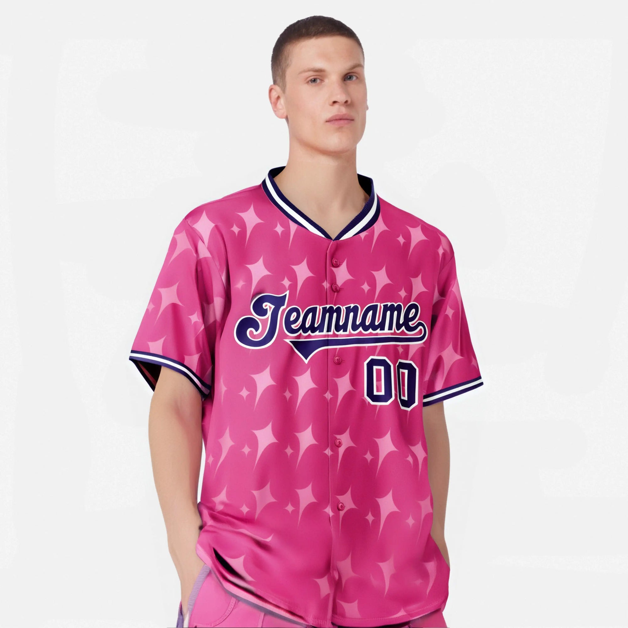 Custom Pink Purple White Authentic Four Pointed Baseball Jersey