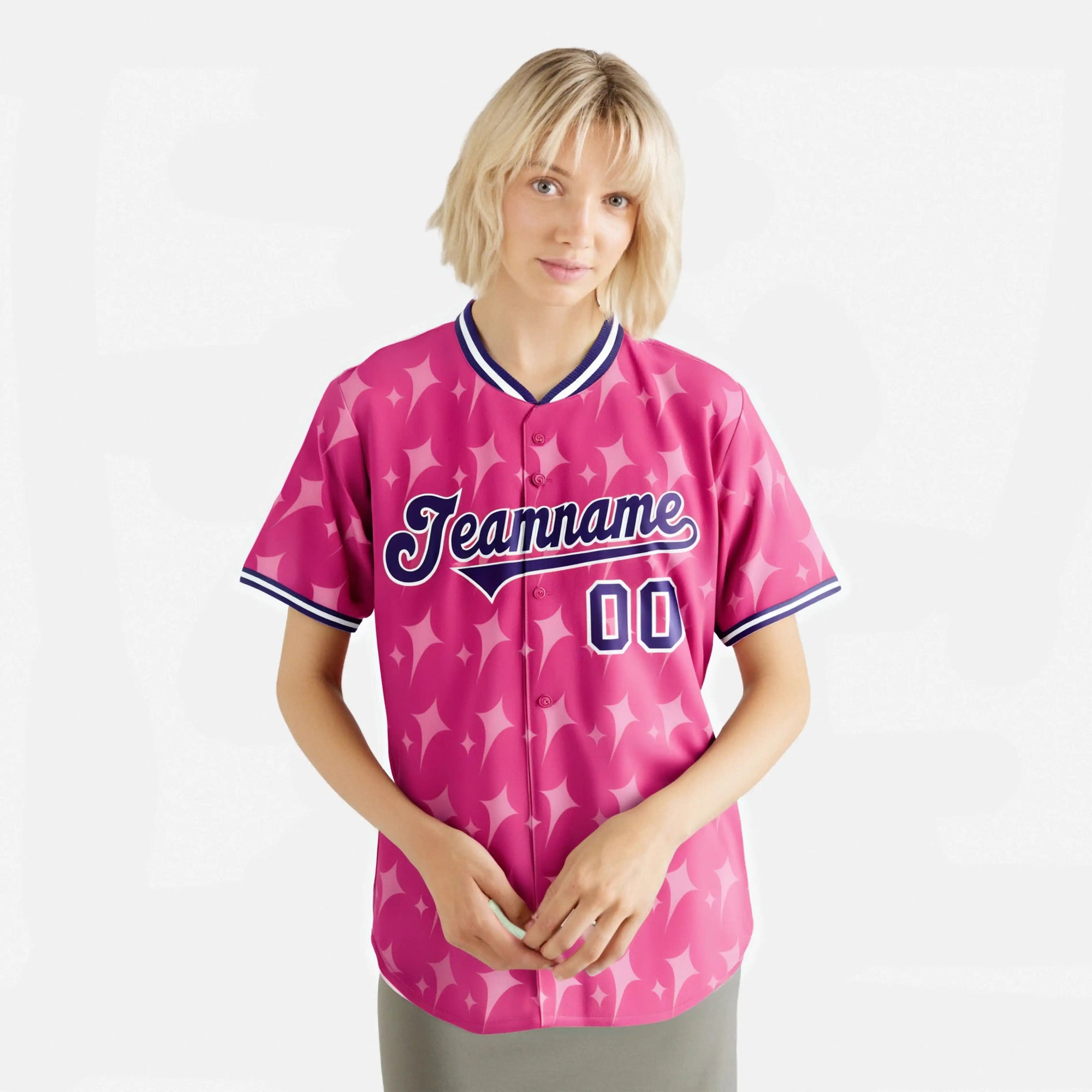 Custom Pink Purple White Authentic Four Pointed Baseball Jersey