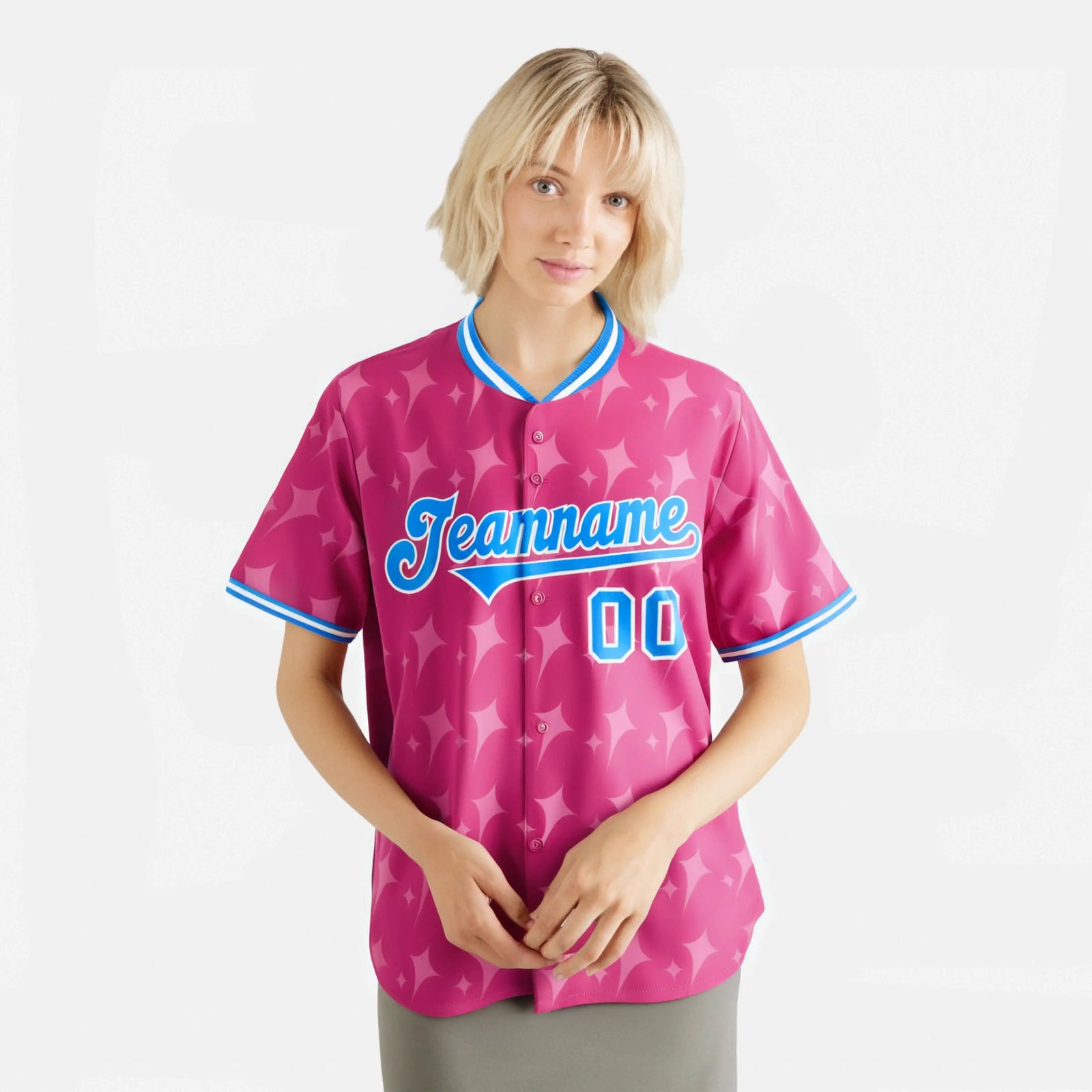 Custom Pink Powder Blue White Authentic Four Pointed Baseball Jersey
