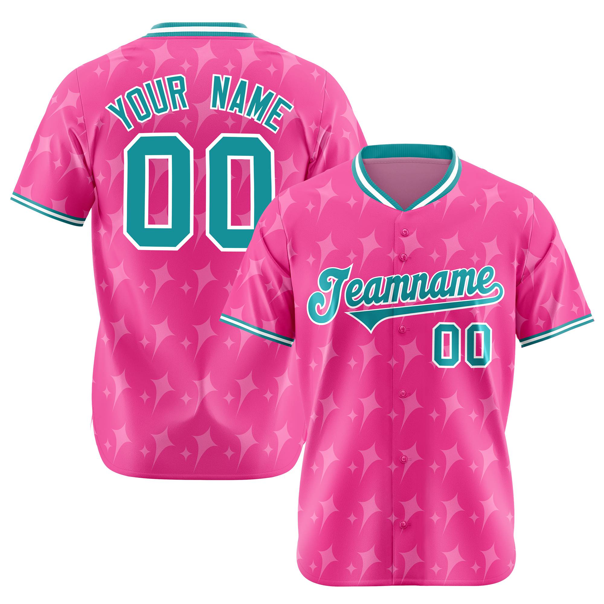 Custom Pink Aqua White Authentic Four Pointed Baseball Jersey