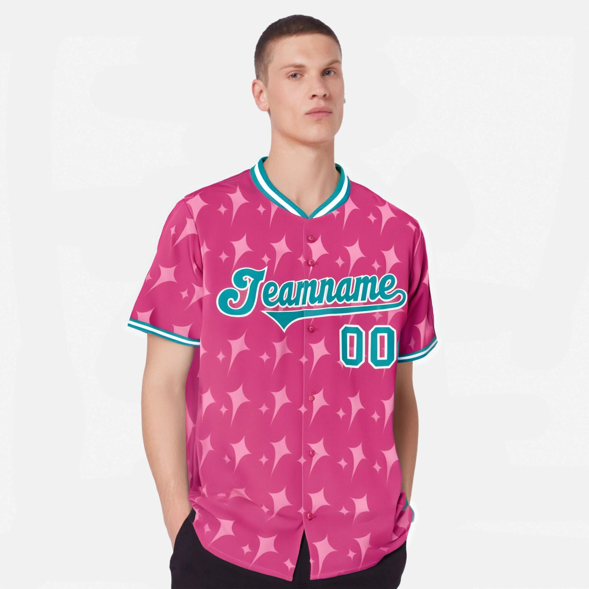 Custom Pink Aqua White Authentic Four Pointed Baseball Jersey