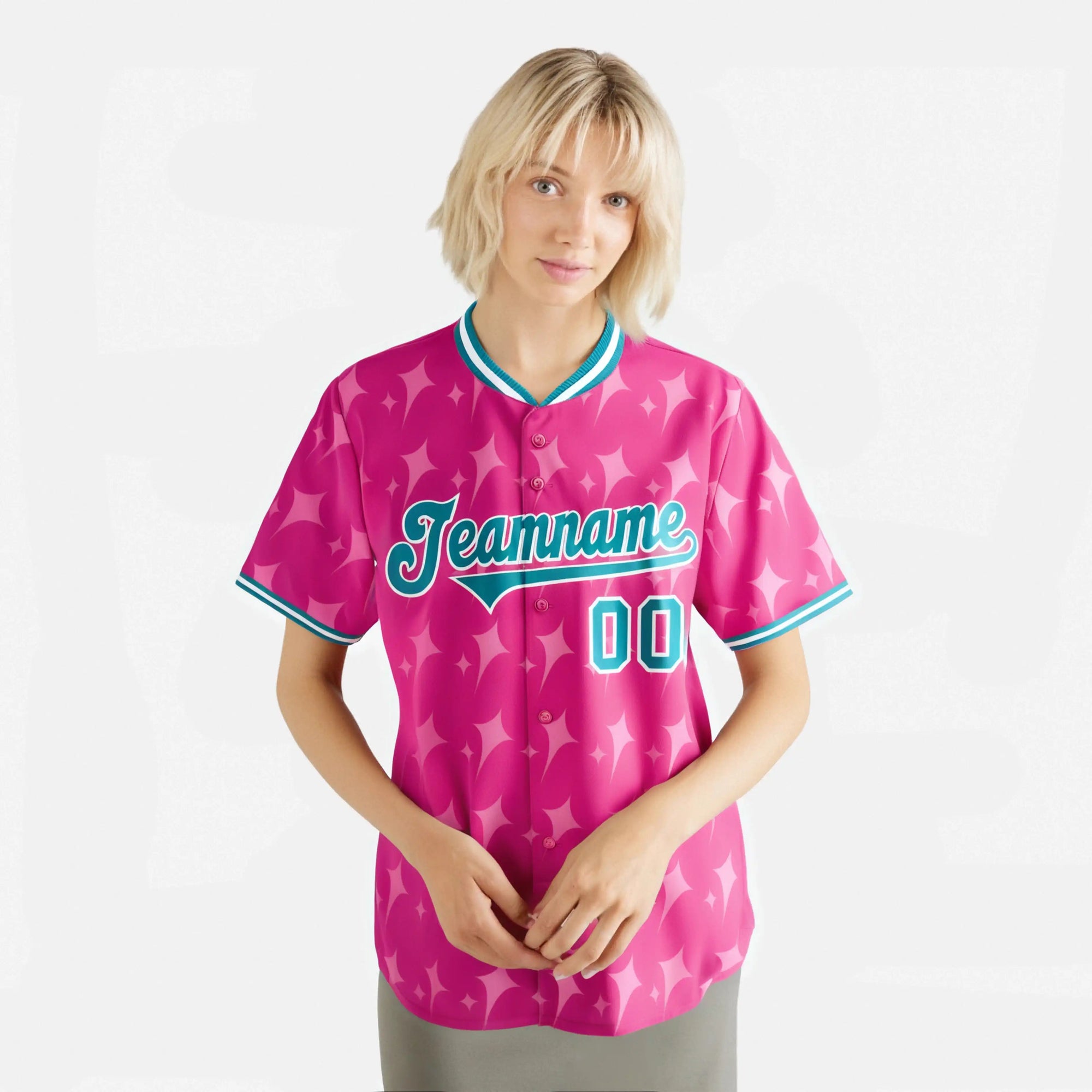 Custom Pink Aqua White Authentic Four Pointed Baseball Jersey