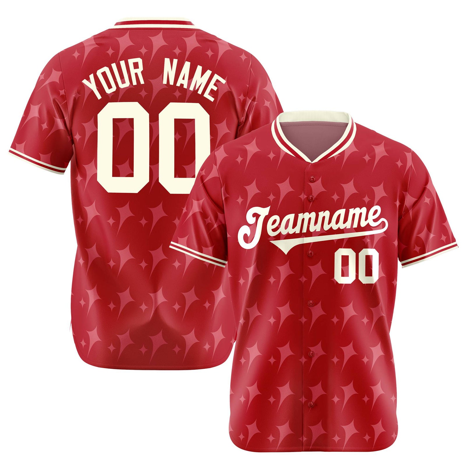 Custom Red Cream Authentic Four Pointed Baseball Jersey