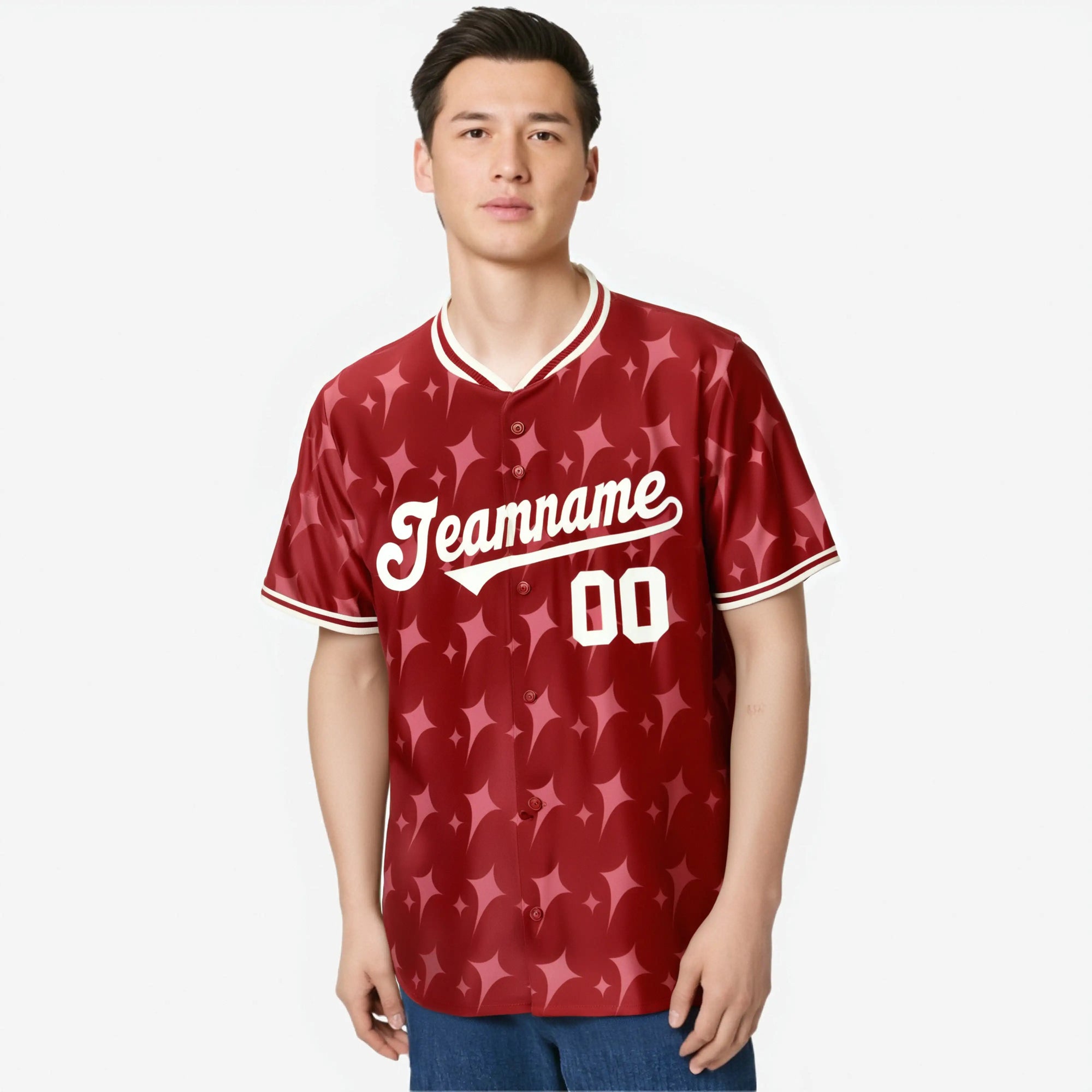 Custom Red Cream Authentic Four Pointed Baseball Jersey