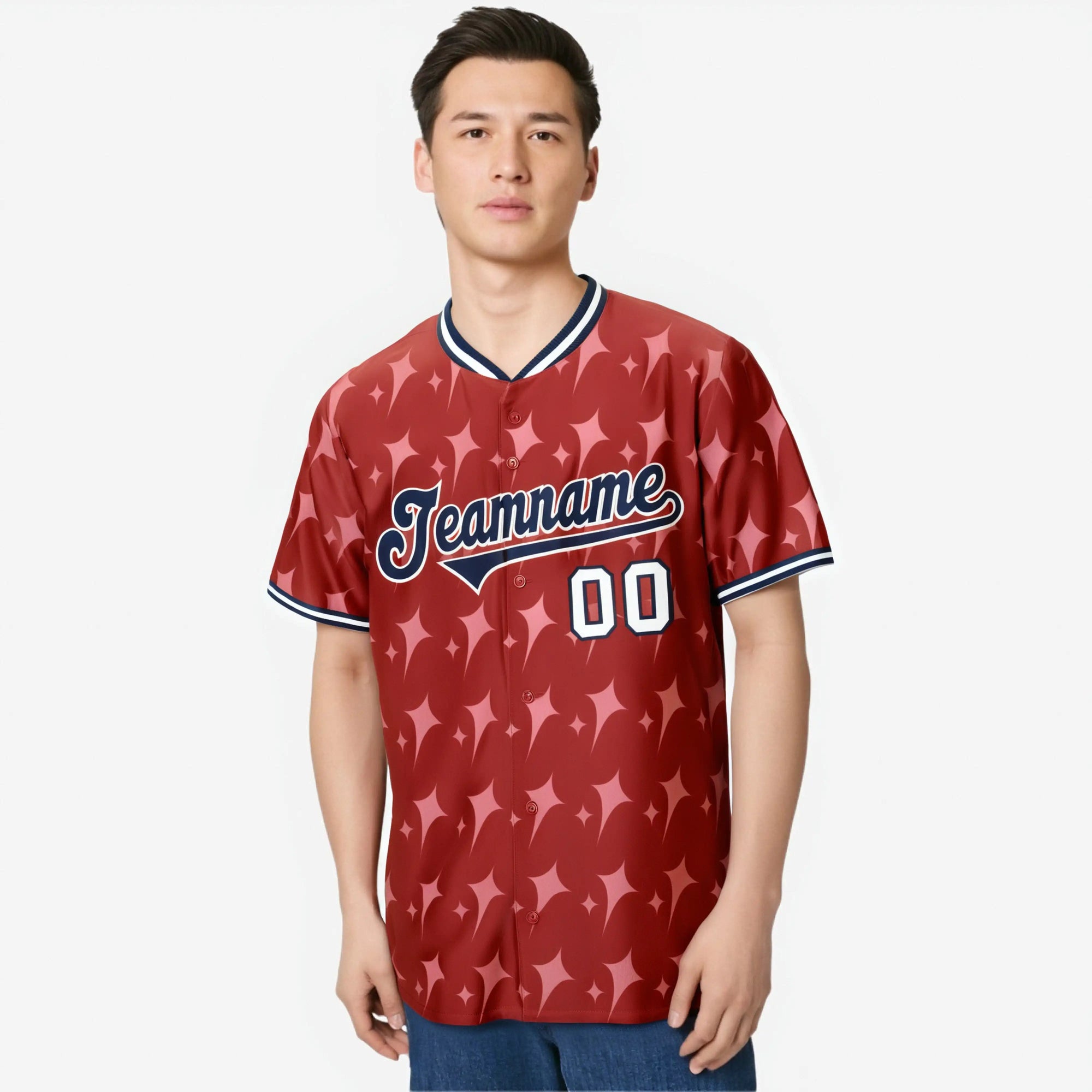 Custom Red Navy White Authentic Four Pointed Baseball Jersey