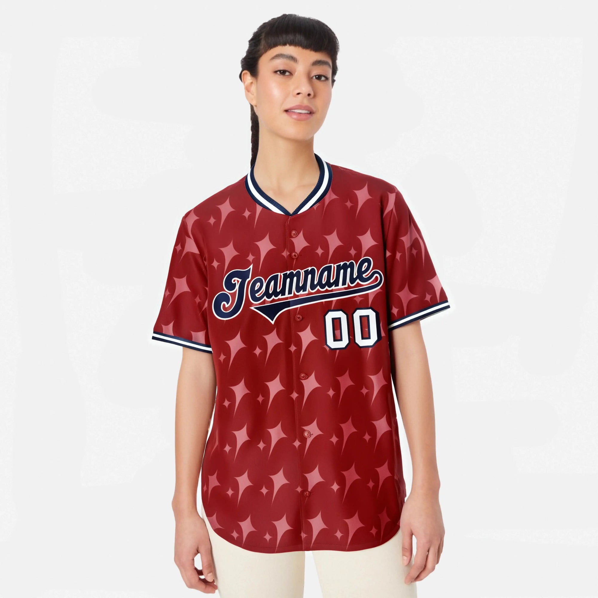 Custom Red Navy White Authentic Four Pointed Baseball Jersey