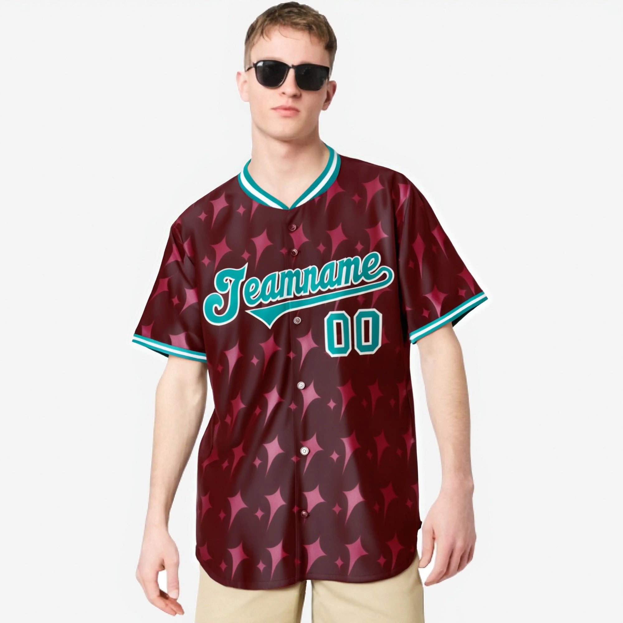 Custom Crimson Aqua White Authentic Four Pointed Baseball Jersey