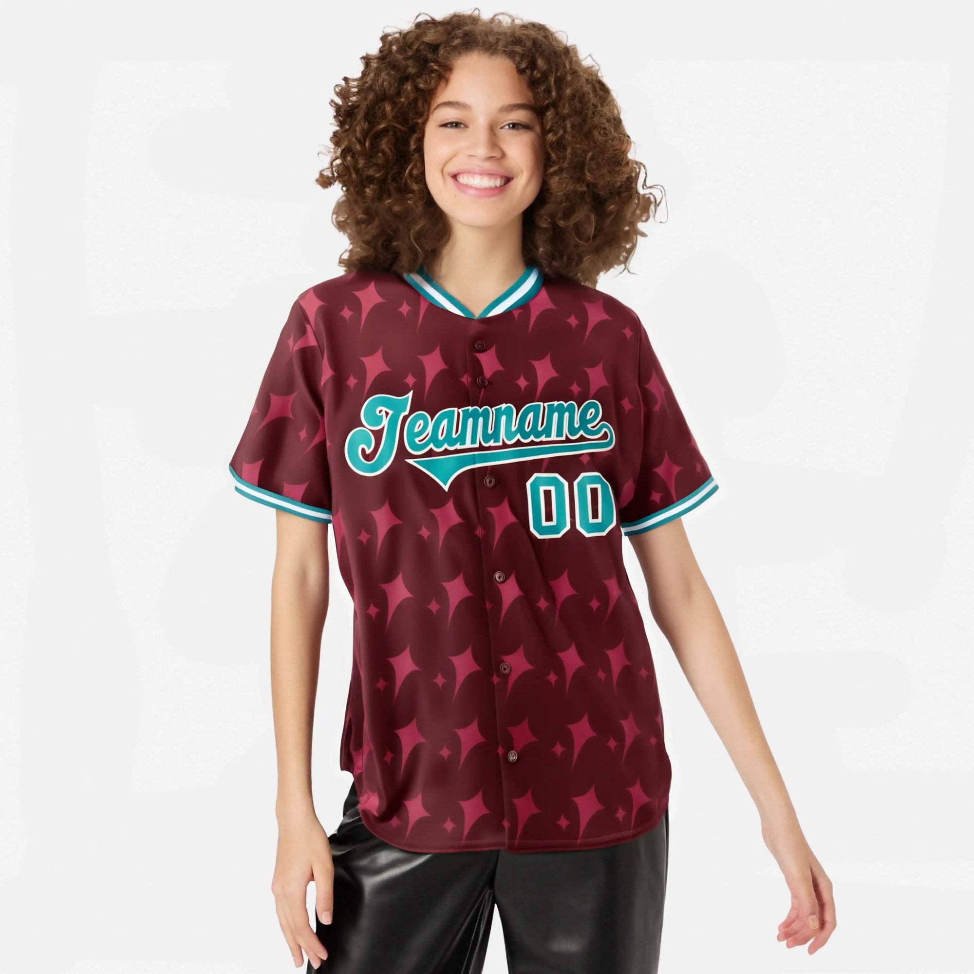 Custom Crimson Aqua White Authentic Four Pointed Baseball Jersey