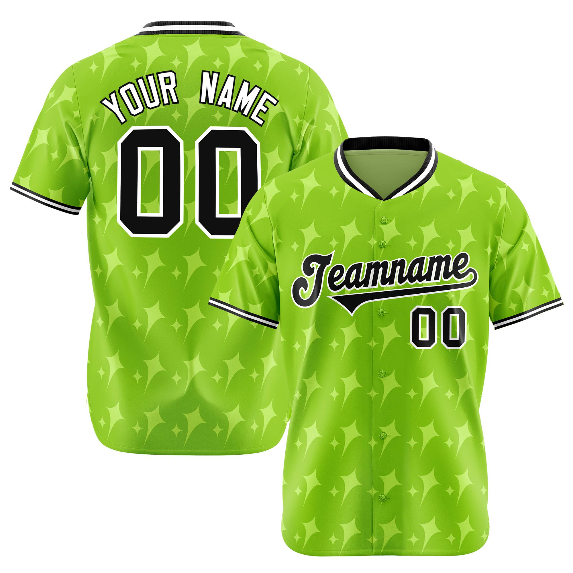 Custom Neon Green Black White Authentic Four Pointed Baseball Jersey