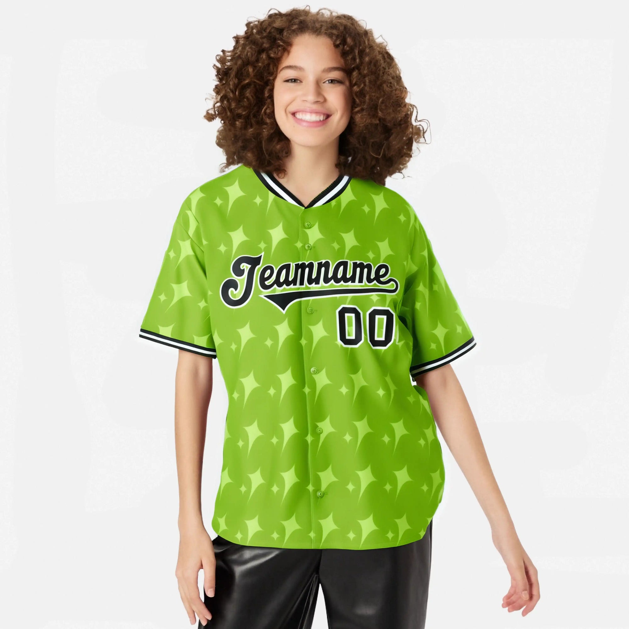 Custom Neon Green Black White Authentic Four Pointed Baseball Jersey