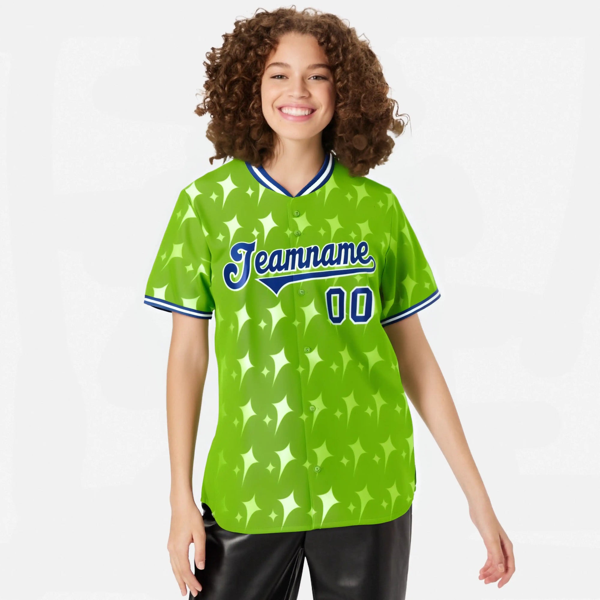 Custom Neon Green Royal Blue White Authentic Four Pointed Baseball Jersey