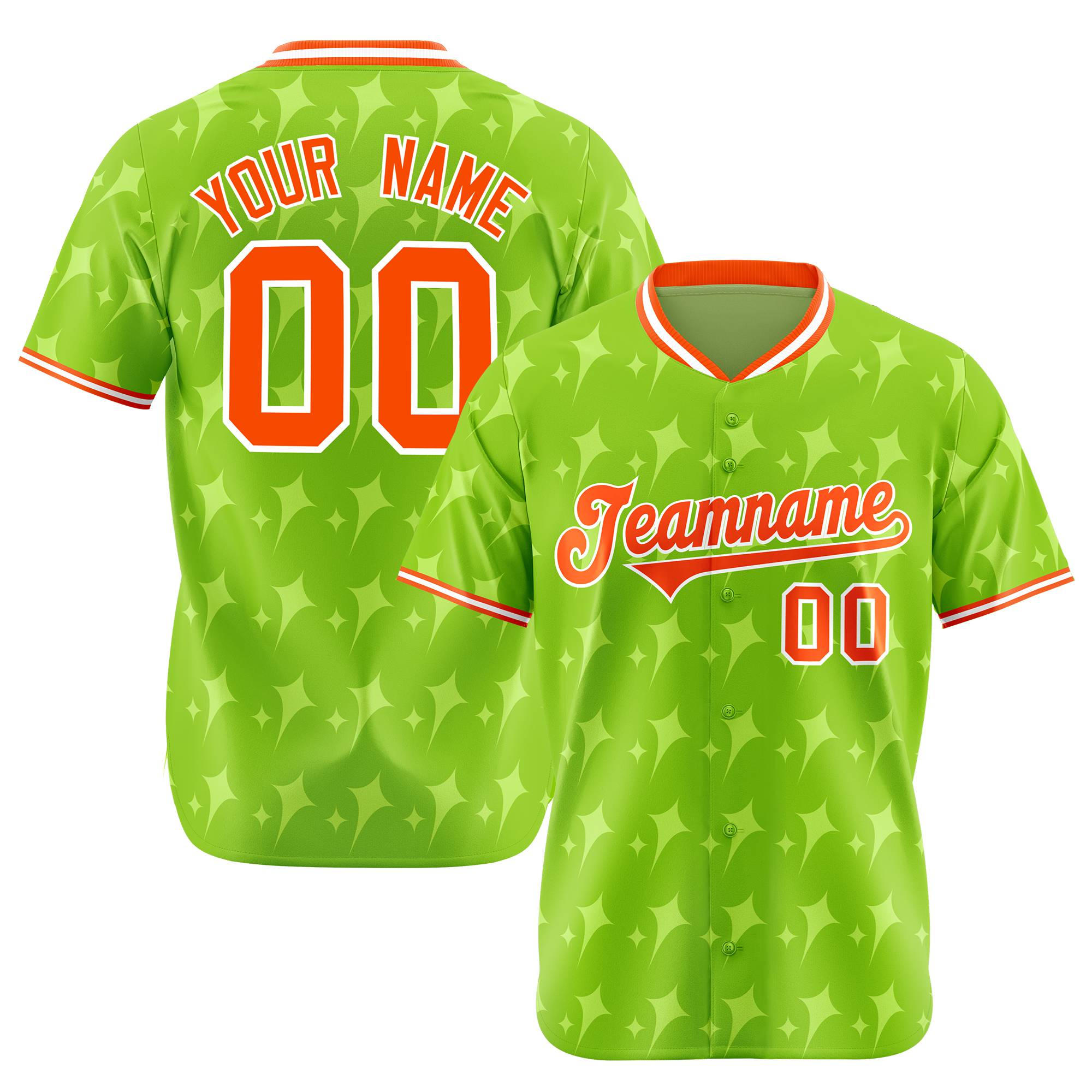 Custom Neon Green Orange White Authentic Four Pointed Baseball Jersey