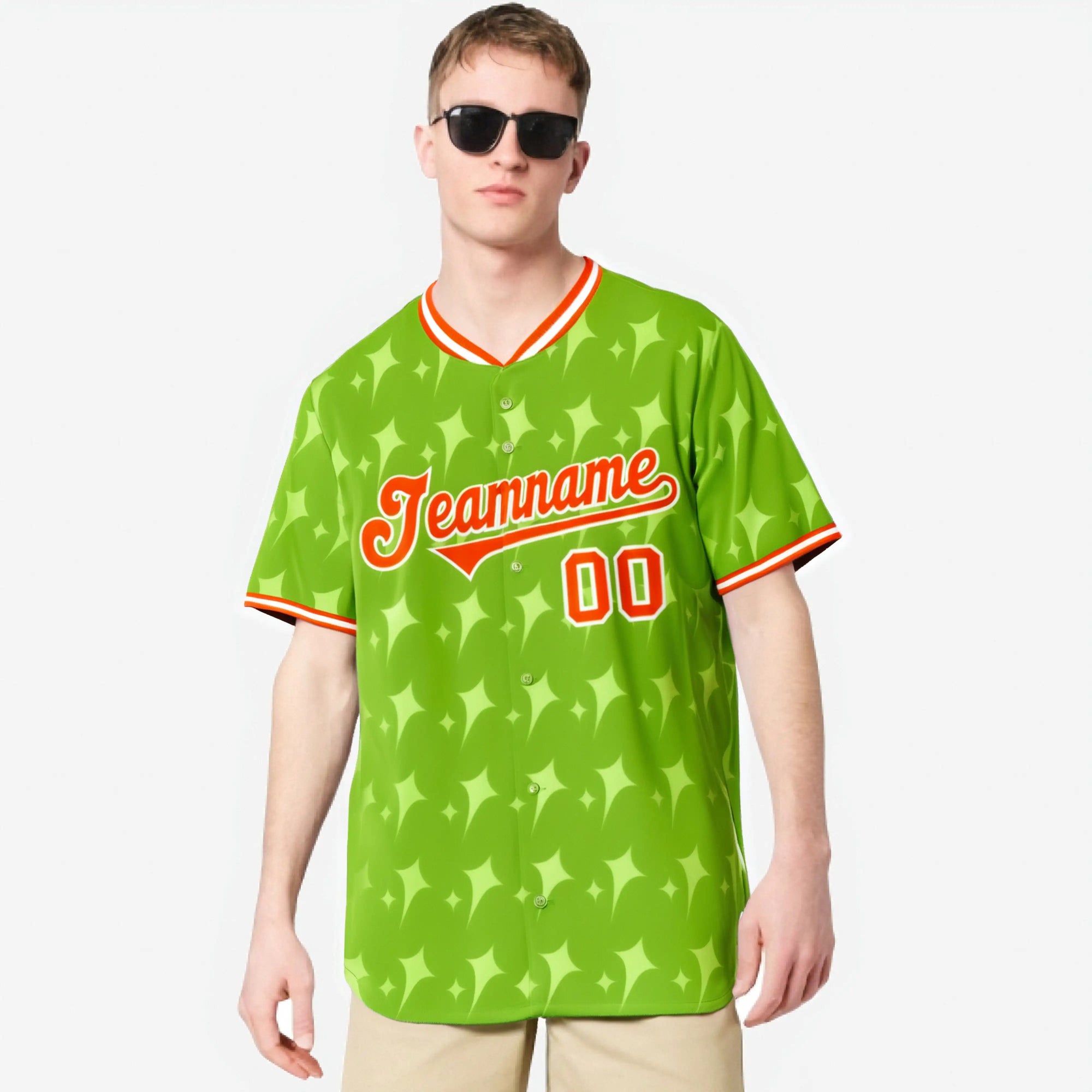 Custom Neon Green Orange White Authentic Four Pointed Baseball Jersey