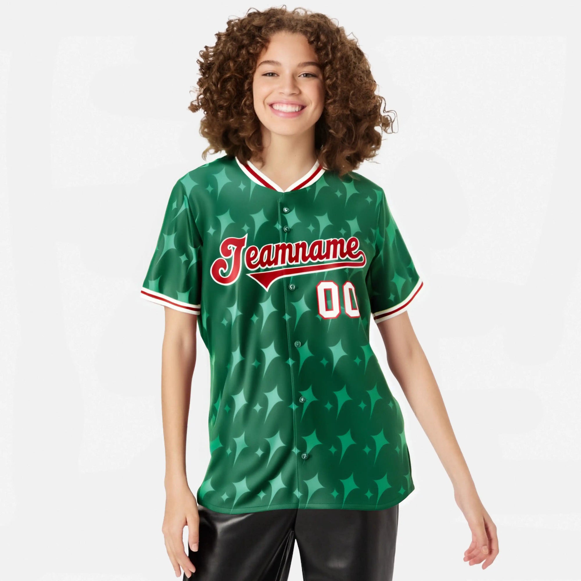 Custom Kelly Green Red White Authentic Four Pointed Baseball Jersey