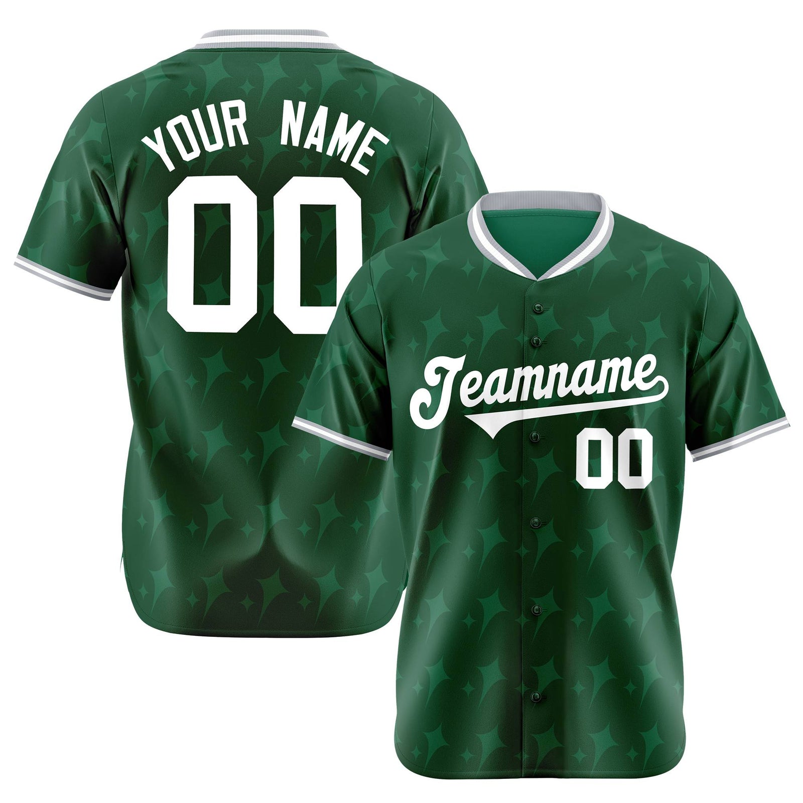 Custom Green White Gray Authentic Four Pointed Baseball Jersey