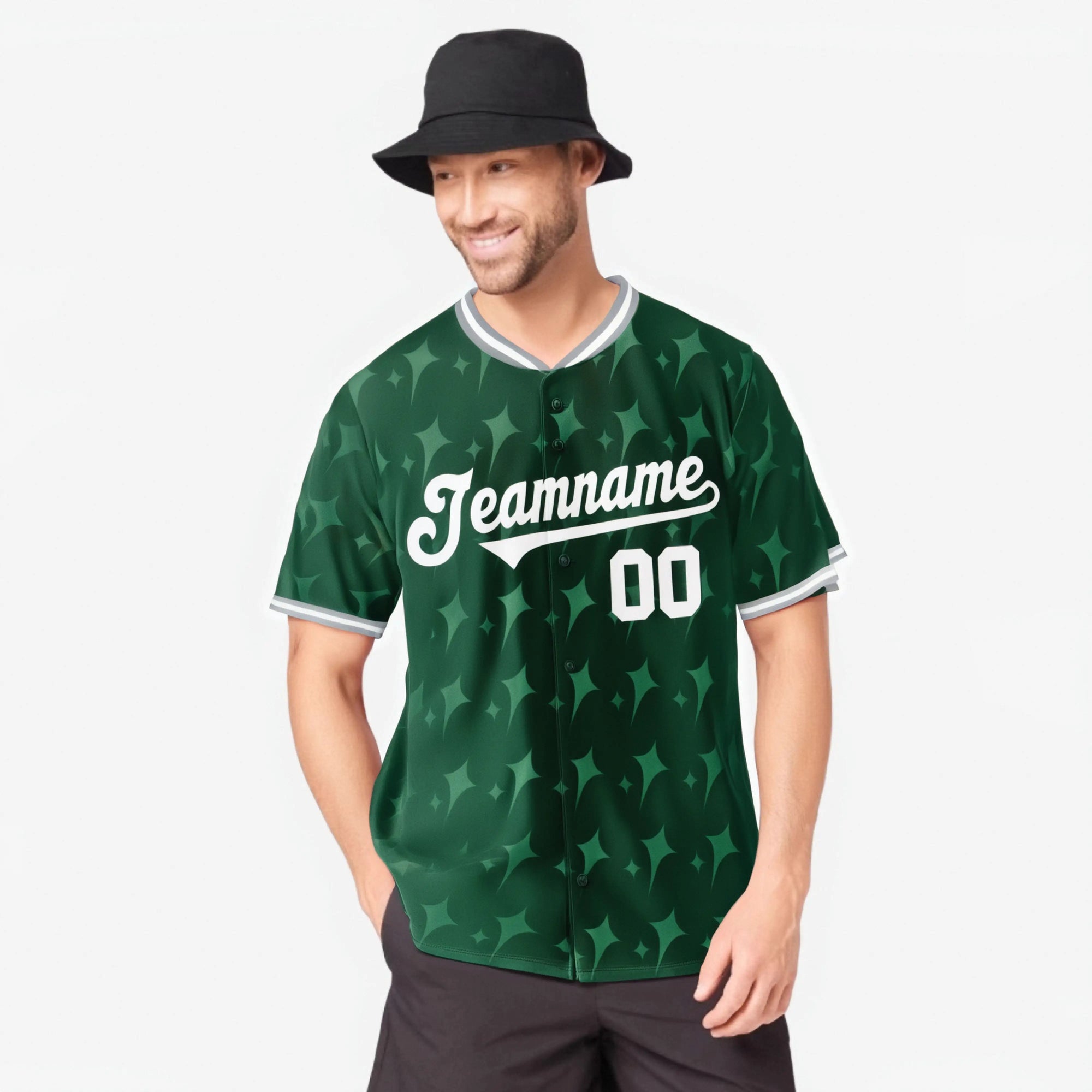 Custom Green White Gray Authentic Four Pointed Baseball Jersey