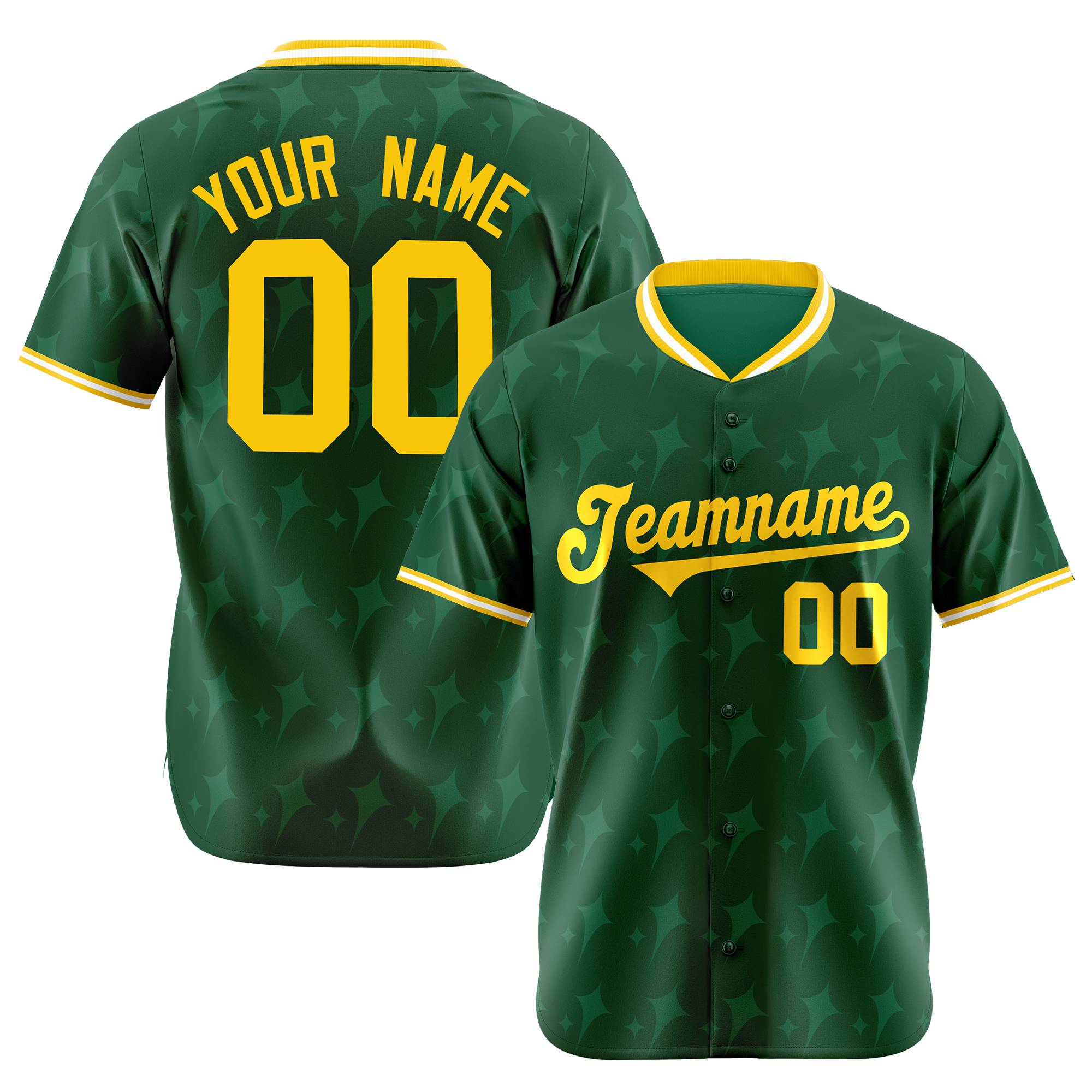 Custom Green Gold White Authentic Four Pointed Baseball Jersey