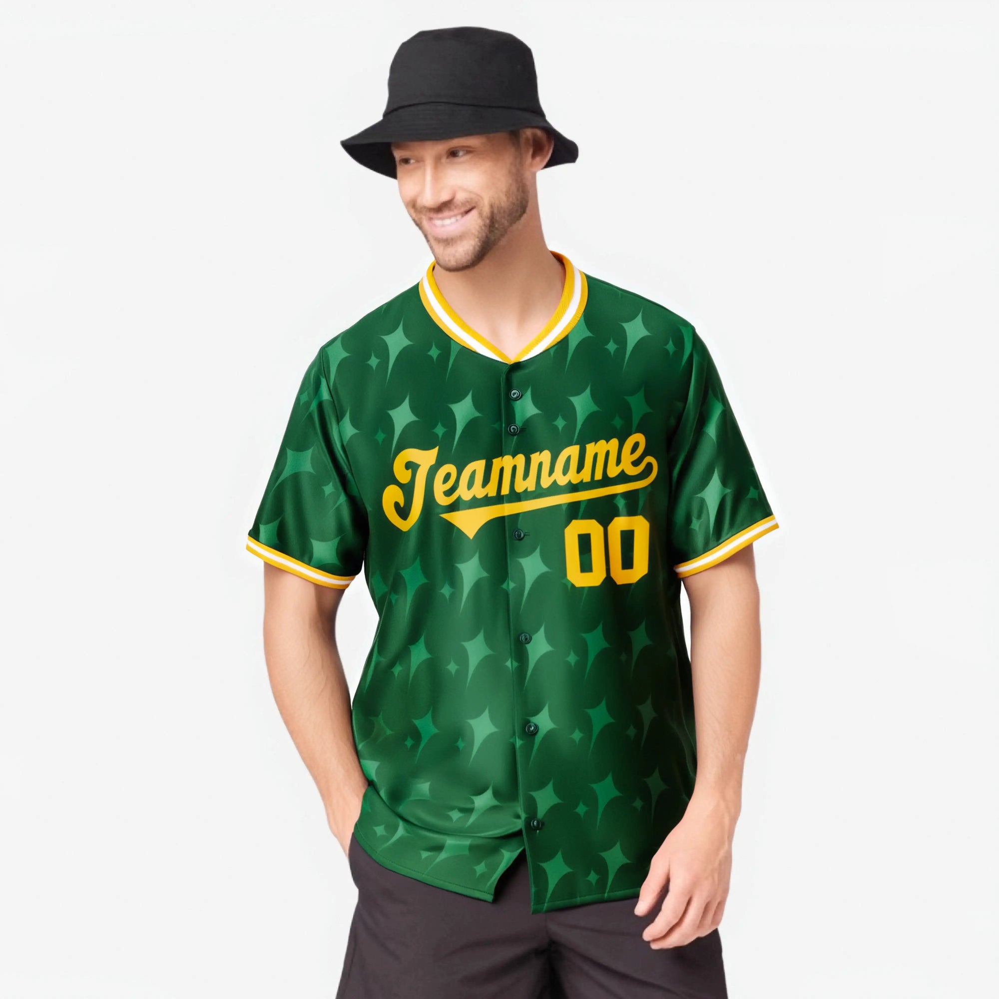 Custom Green Gold White Authentic Four Pointed Baseball Jersey