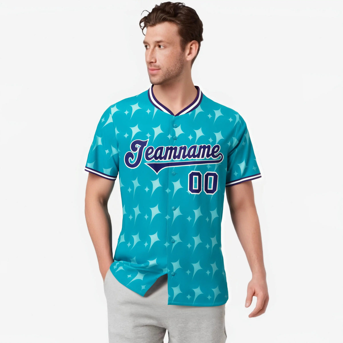 Custom Sky Blue Purple White Authentic Four Pointed Baseball Jersey