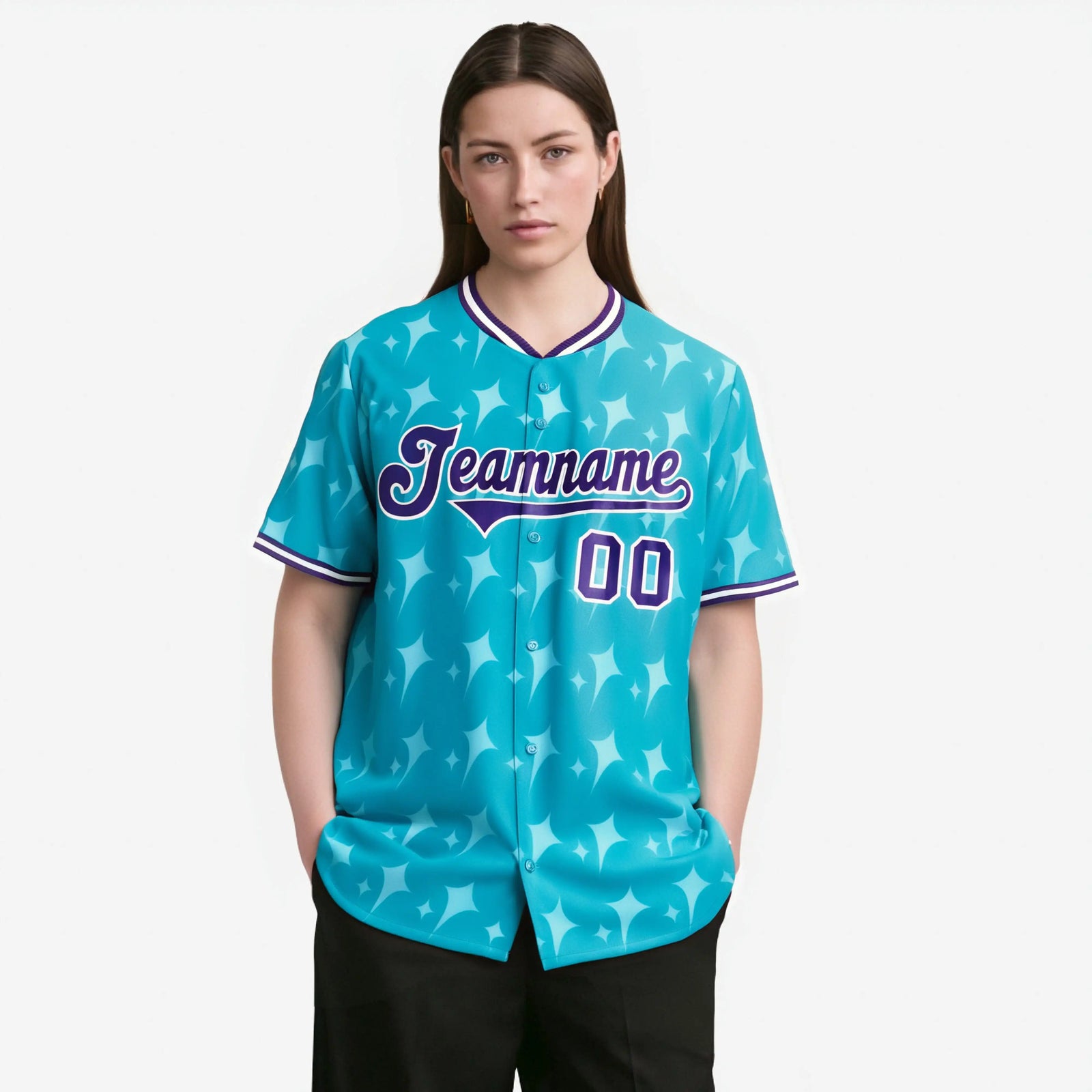 Custom Sky Blue Purple White Authentic Four Pointed Baseball Jersey