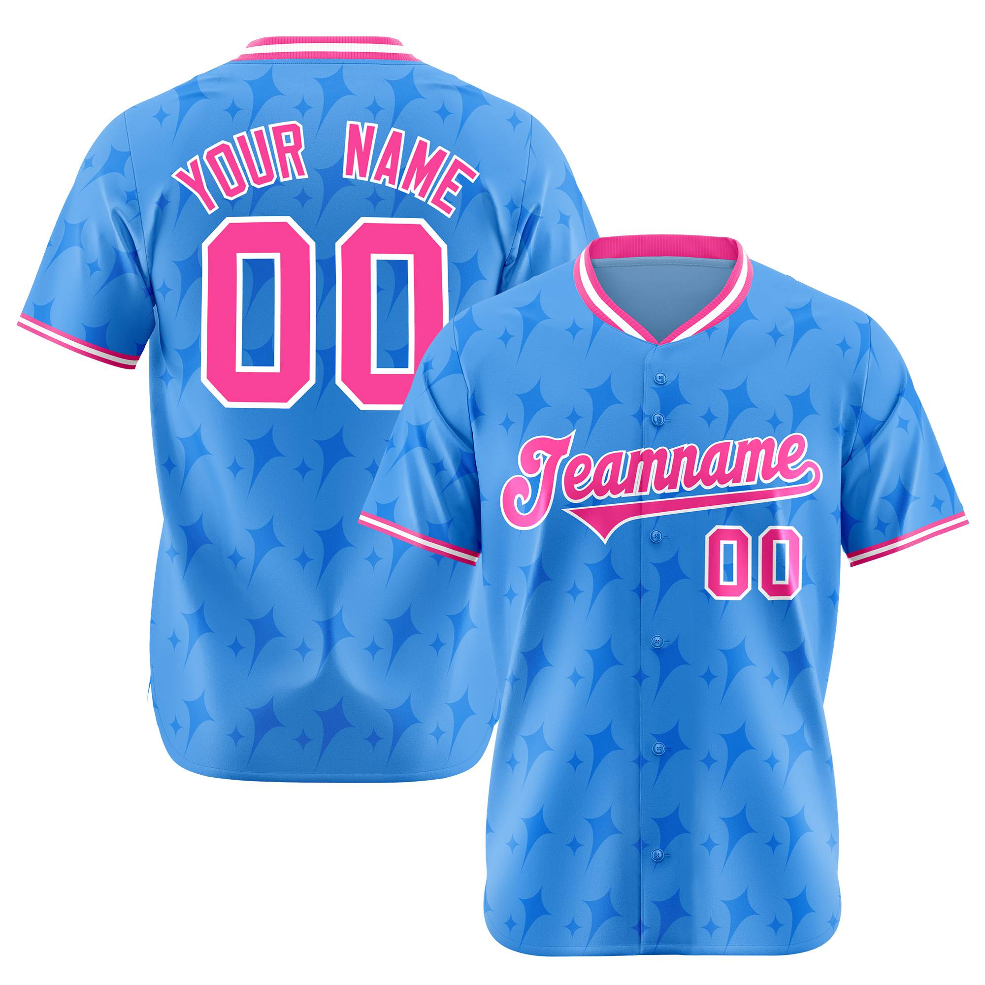 Custom Powder Blue Pink White Authentic Four Pointed Baseball Jersey