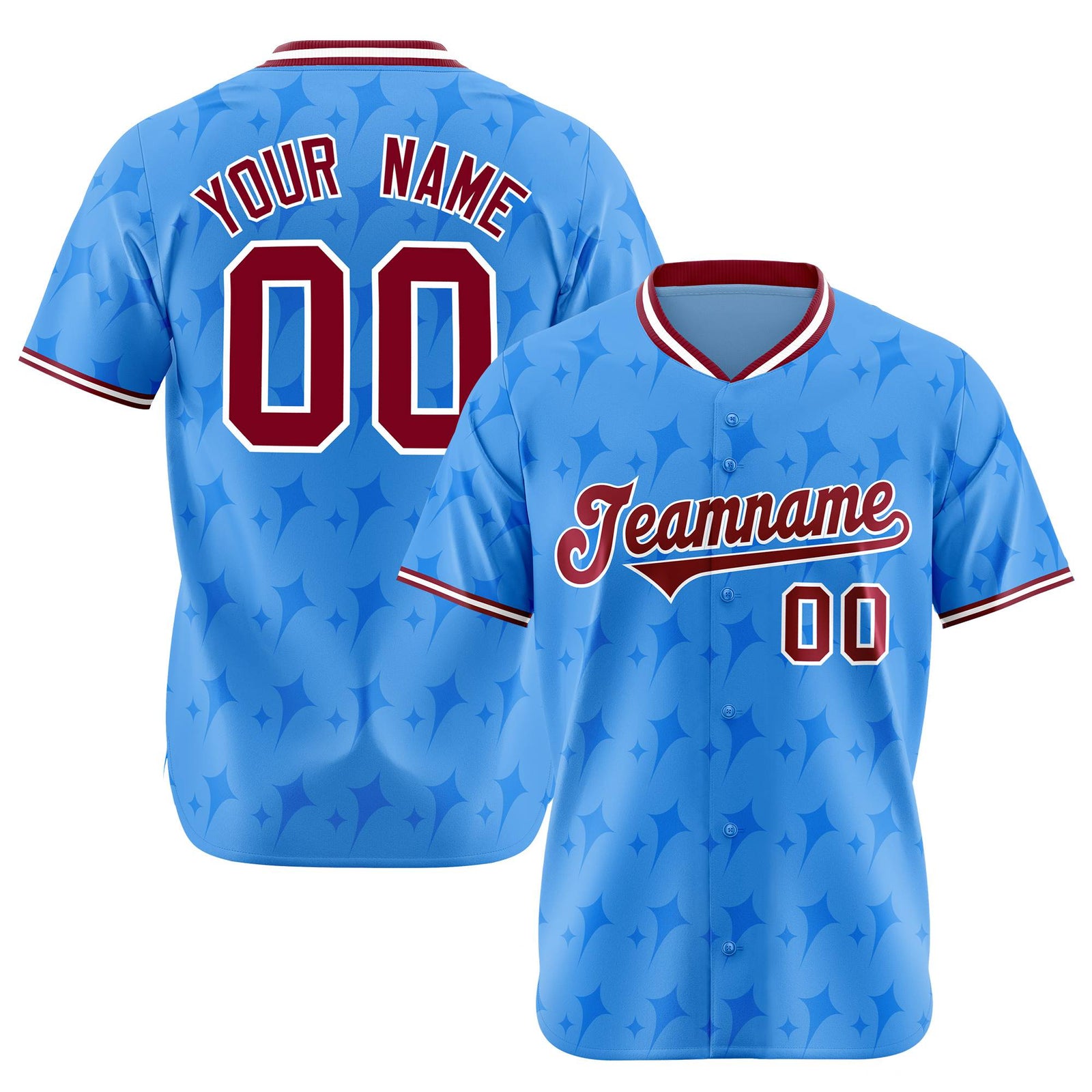 Custom Powder Blue Crimson White Authentic Four Pointed Baseball Jersey