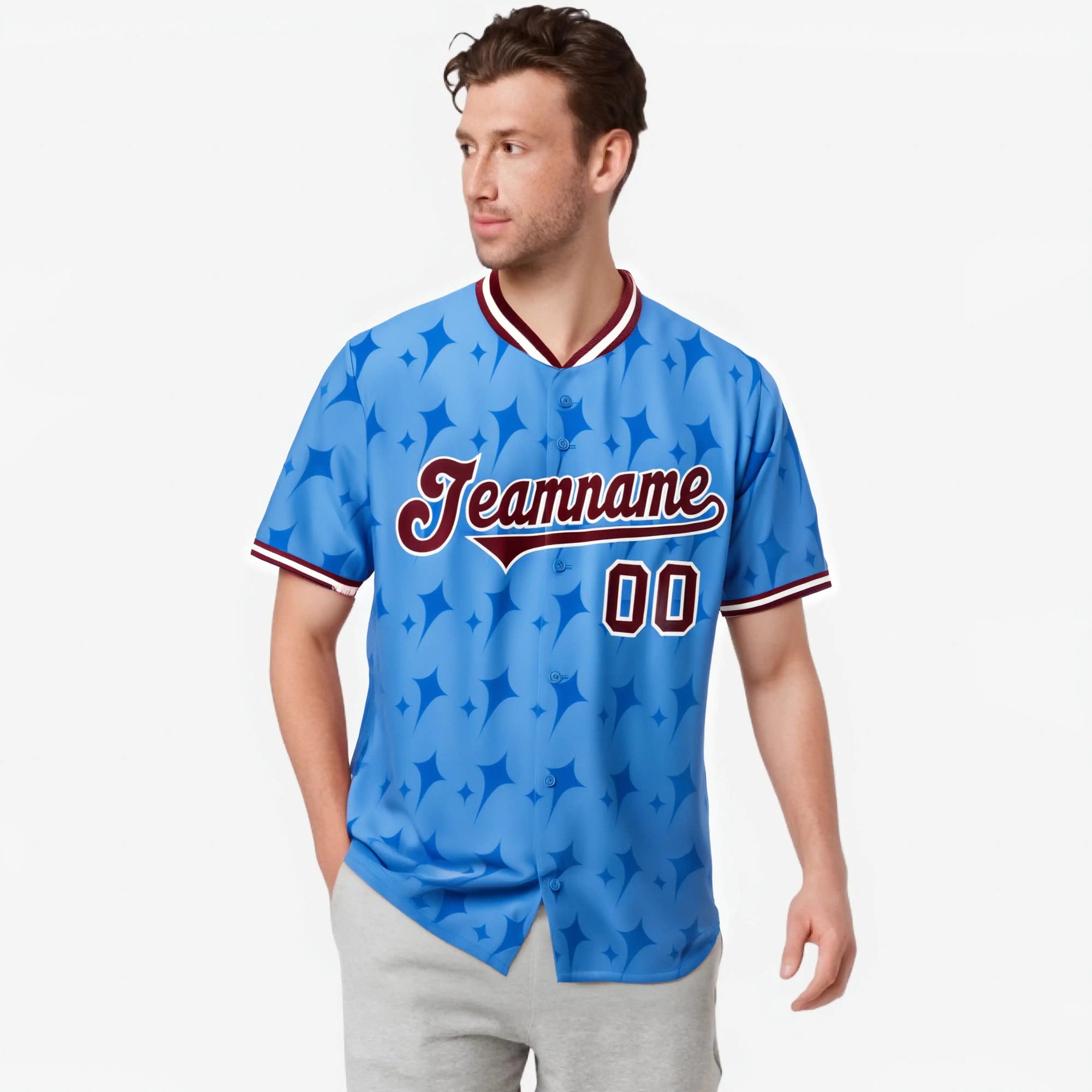 Custom Powder Blue Crimson White Authentic Four Pointed Baseball Jersey