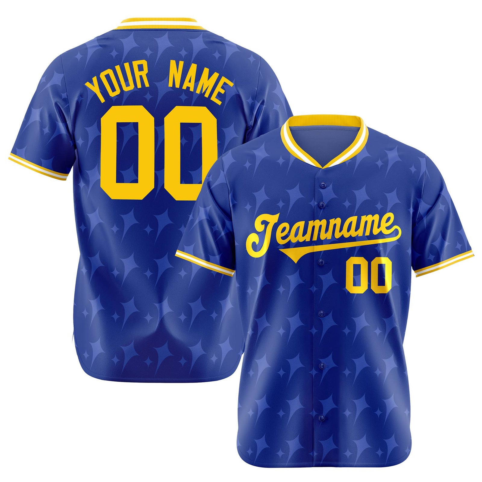Custom Royal Blue Gold White Authentic Four Pointed Baseball Jersey
