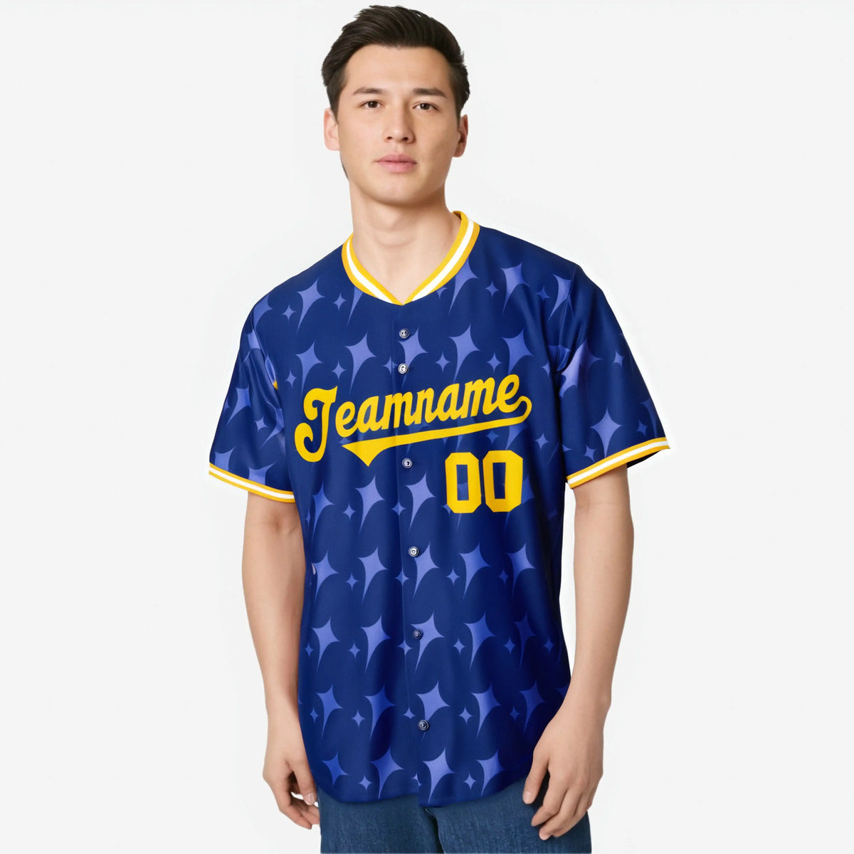 Custom Royal Blue Gold White Authentic Four Pointed Baseball Jersey