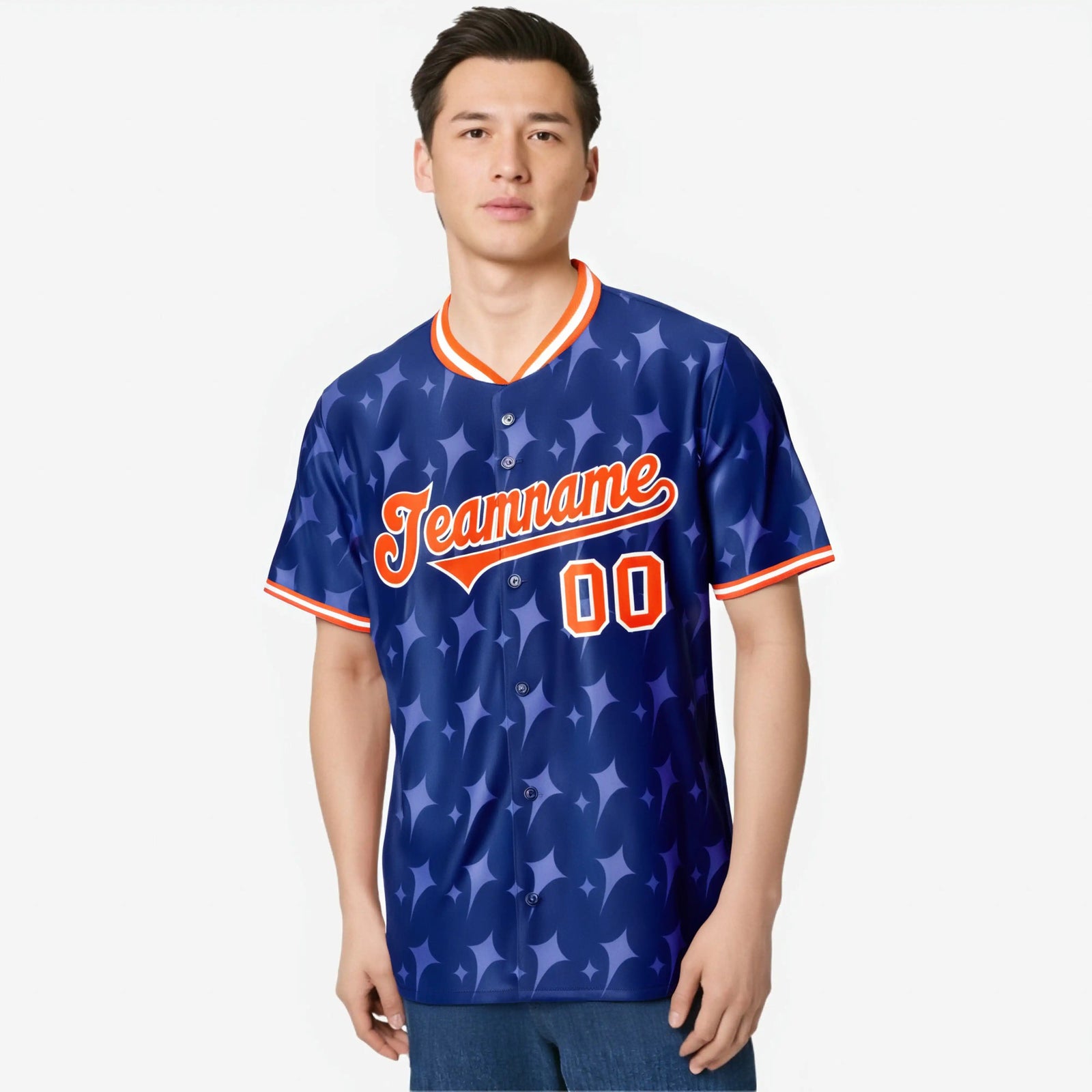 Custom Royal Blue Orange White Authentic Four Pointed Baseball Jersey