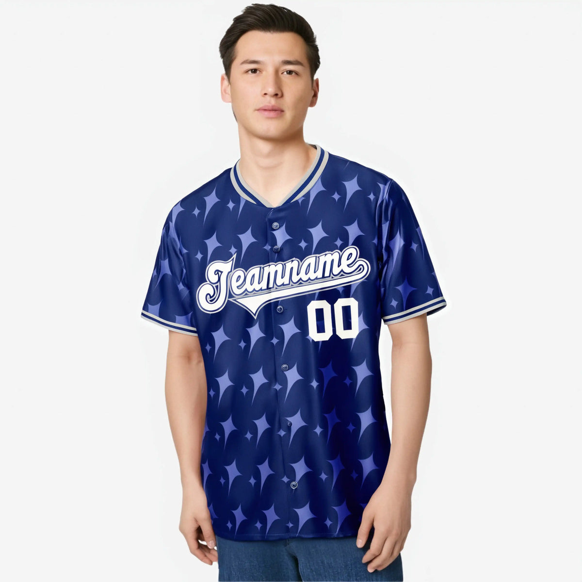 Custom Royal Blue White Gray Authentic Four Pointed Baseball Jersey
