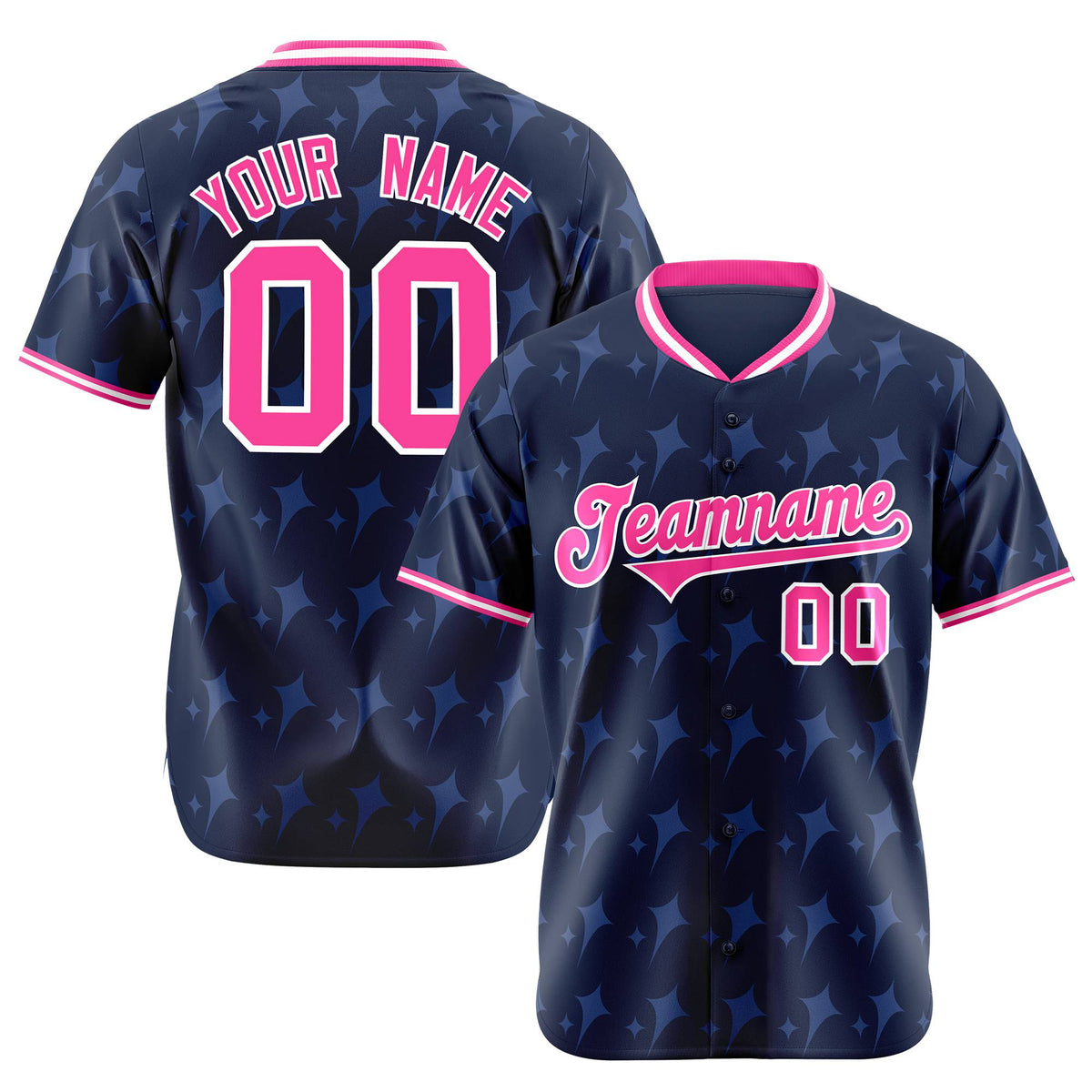 Custom Navy Pink White Authentic Four Pointed Baseball Jersey