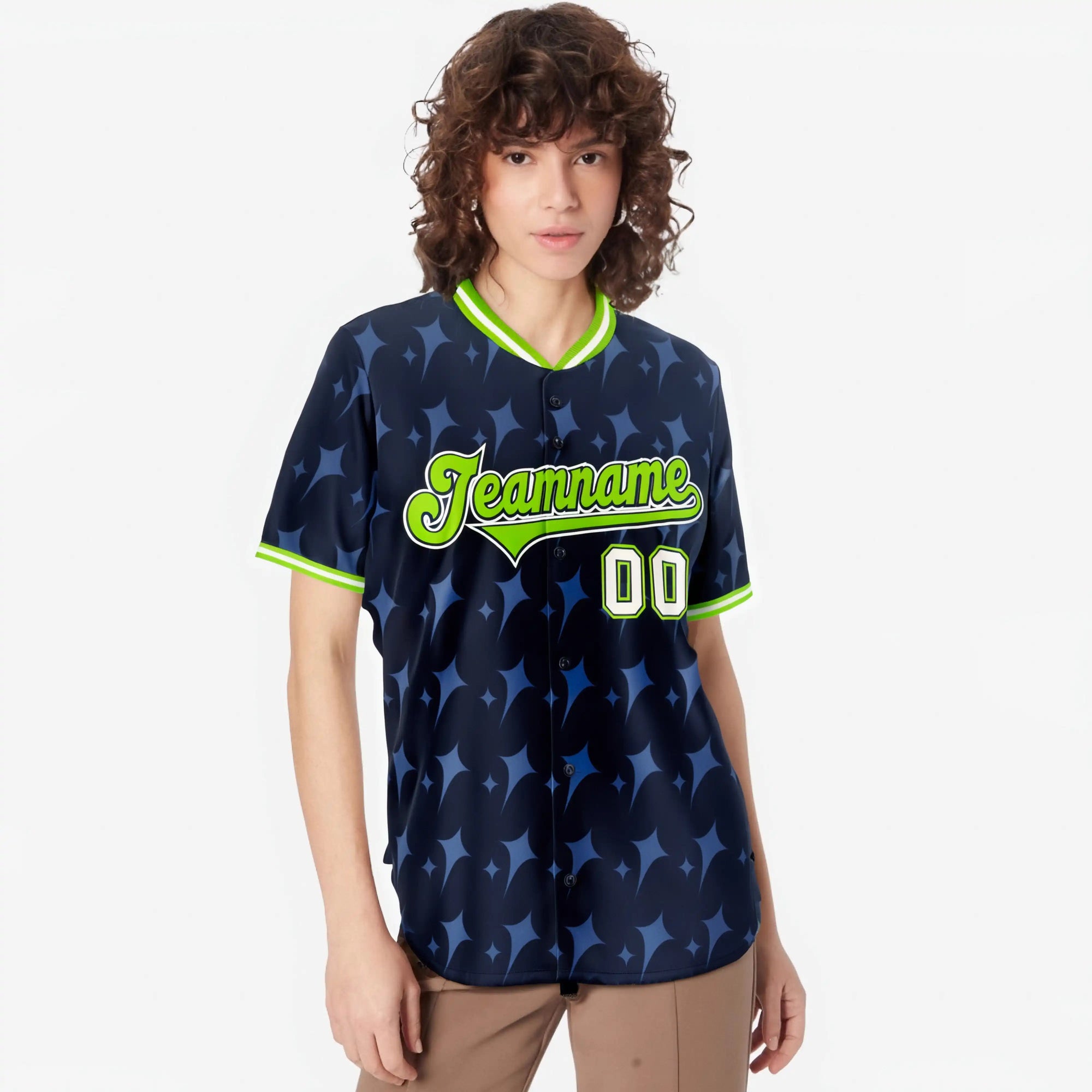 Custom Navy Neon Green White Authentic Four Pointed Baseball Jersey