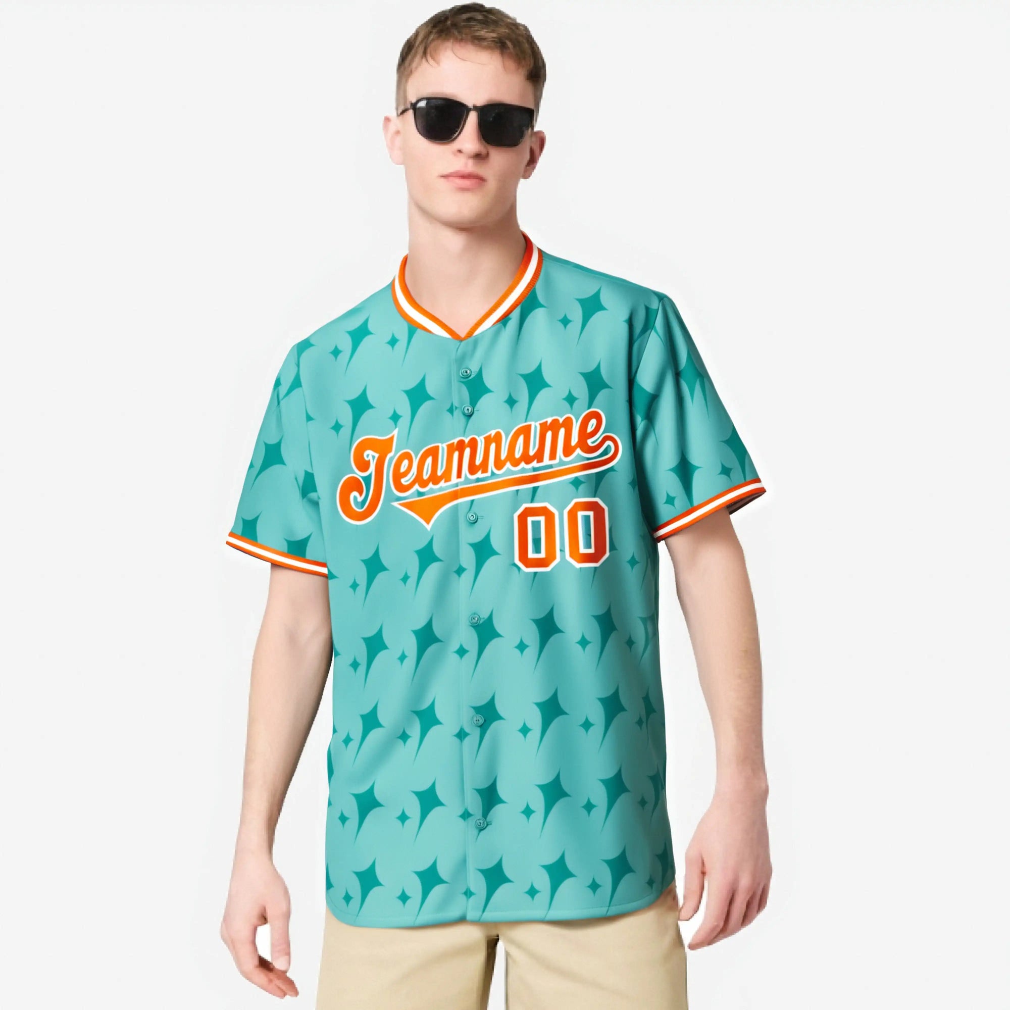 Custom Bright Green Orange White Authentic Four Pointed Baseball Jersey