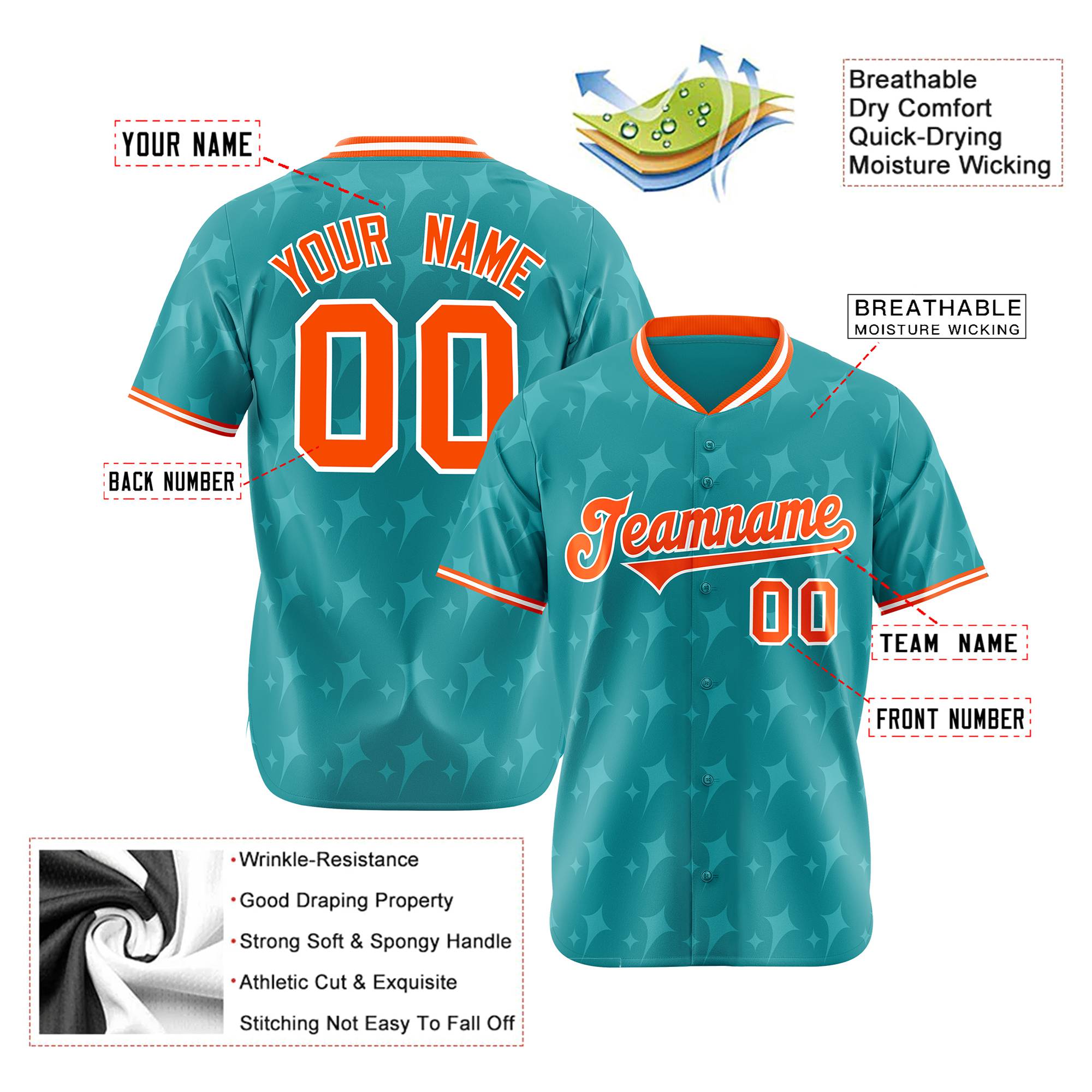 Custom Aqua Orange White Authentic Four Pointed Baseball Jersey