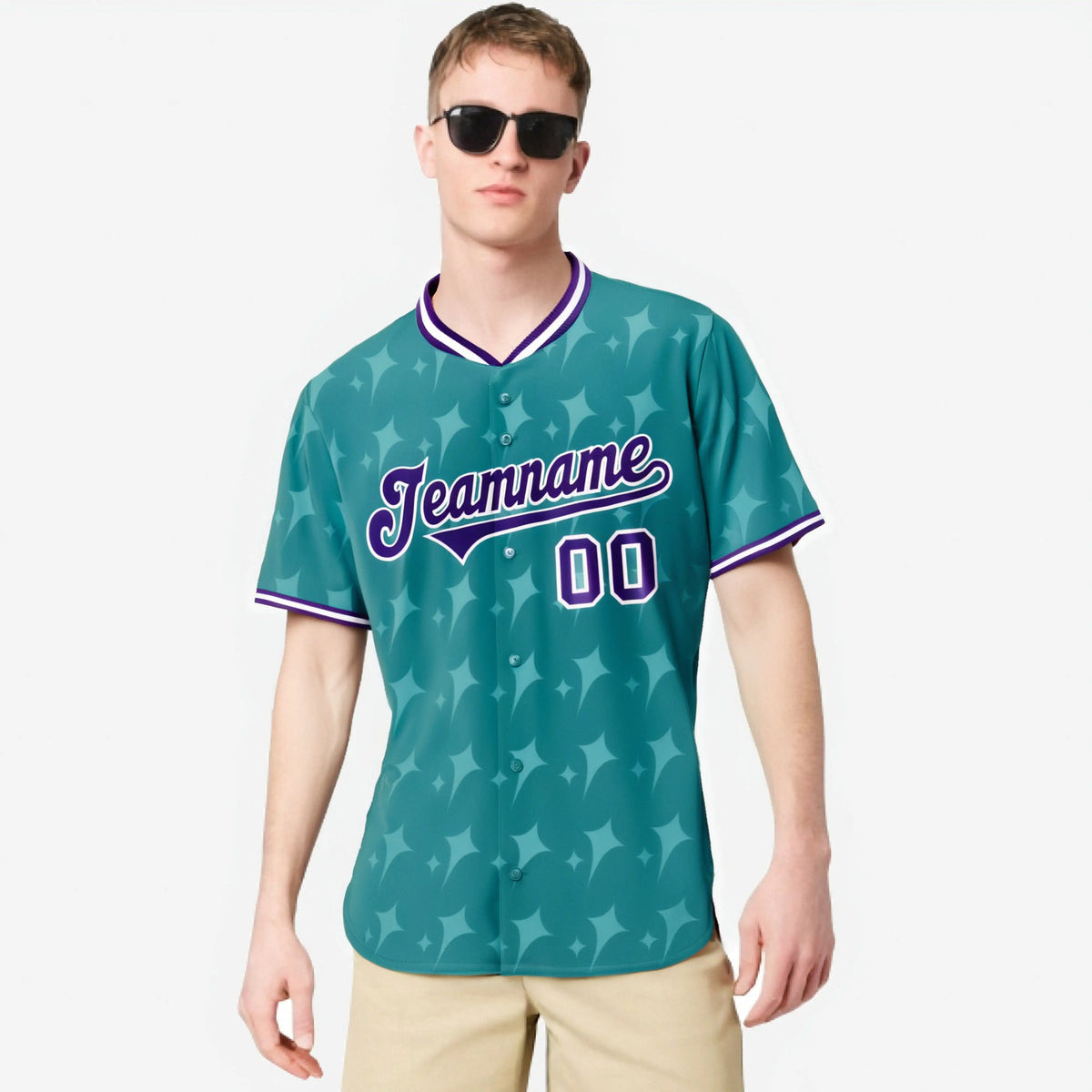 Custom Aqua Purple White Authentic Four Pointed Baseball Jersey