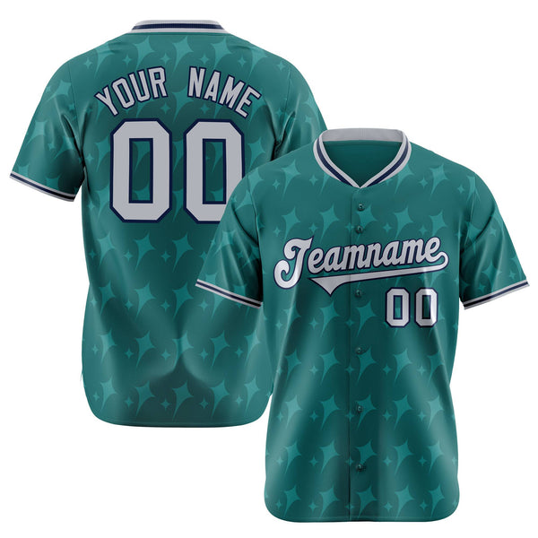 Custom Aqua Gray-Navy Authentic Four Pointed Baseball Jersey