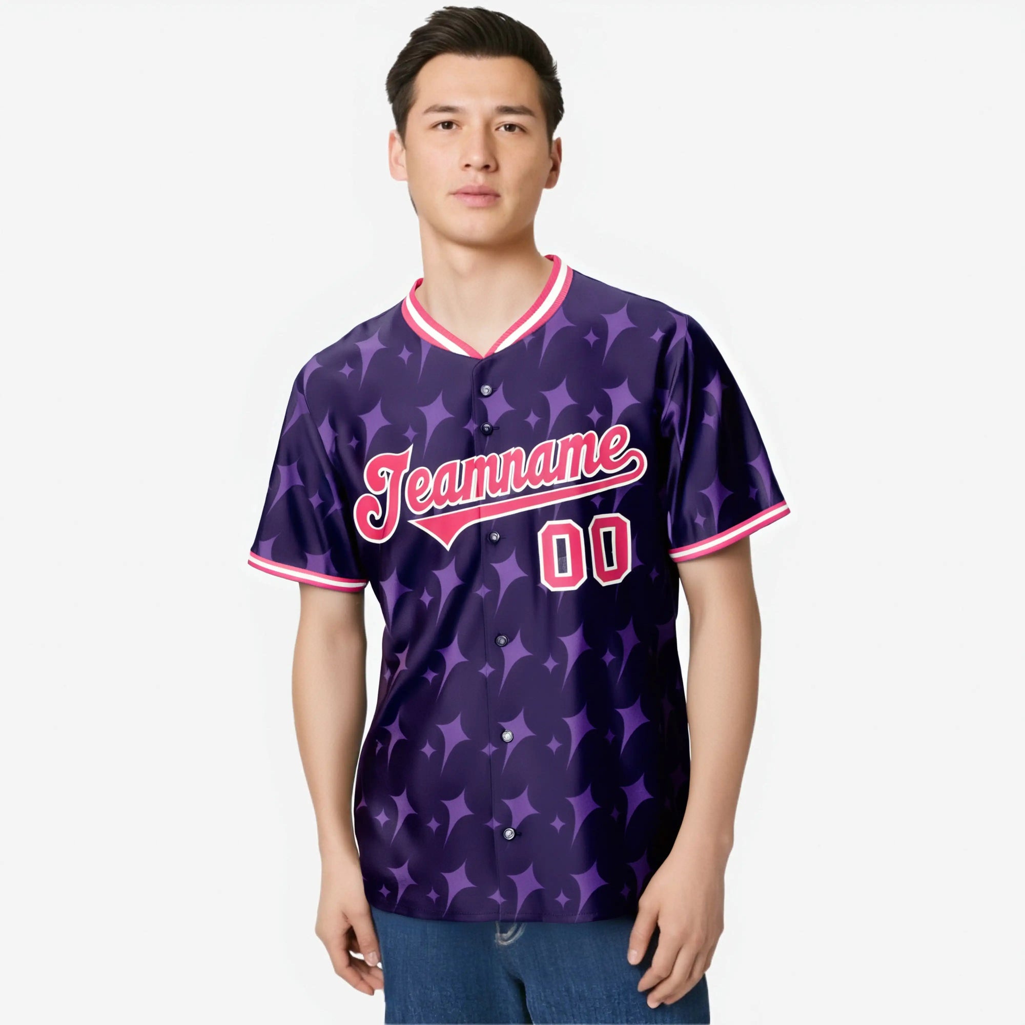 Custom Purple Pink White Authentic Four Pointed Baseball Jersey