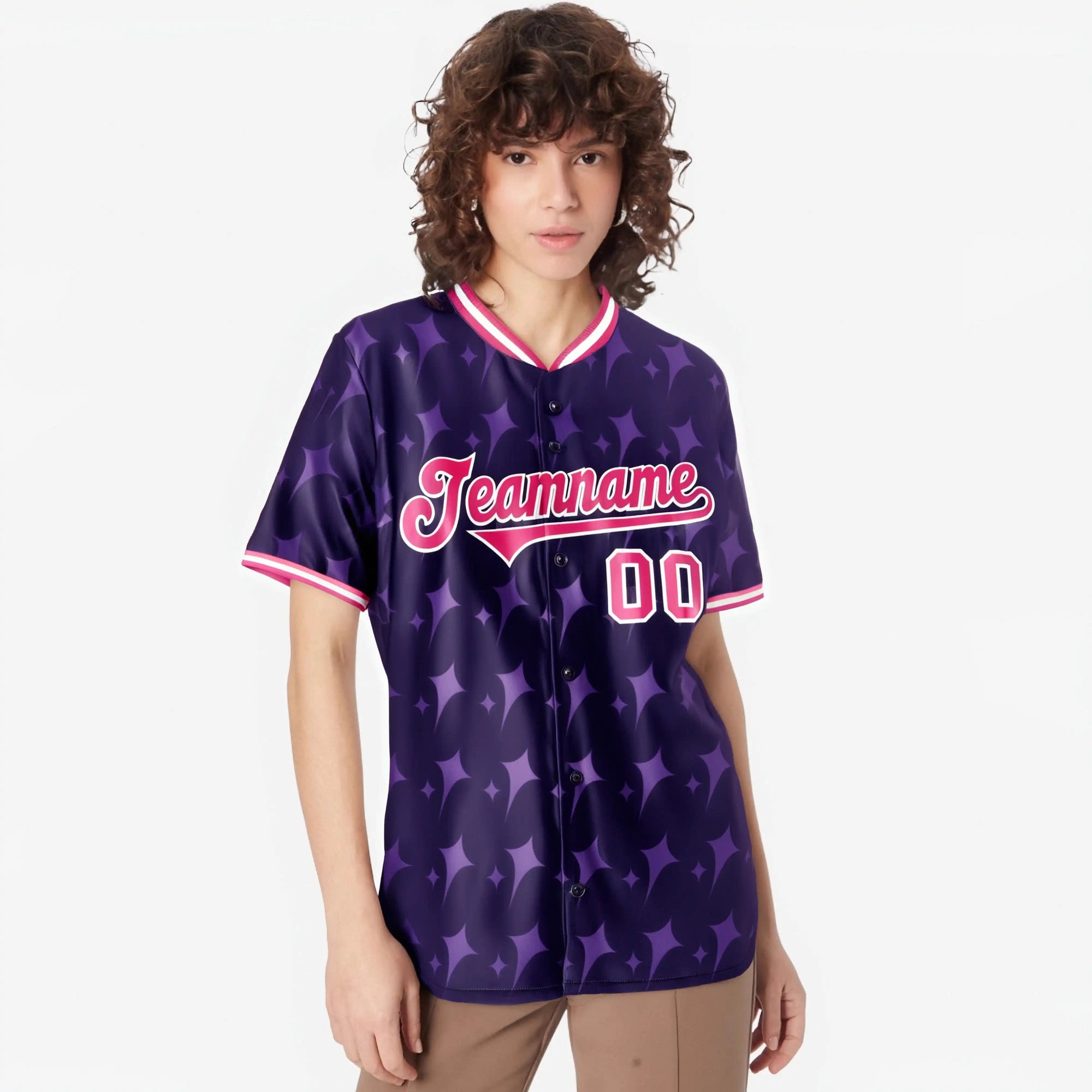 Custom Purple Pink White Authentic Four Pointed Baseball Jersey