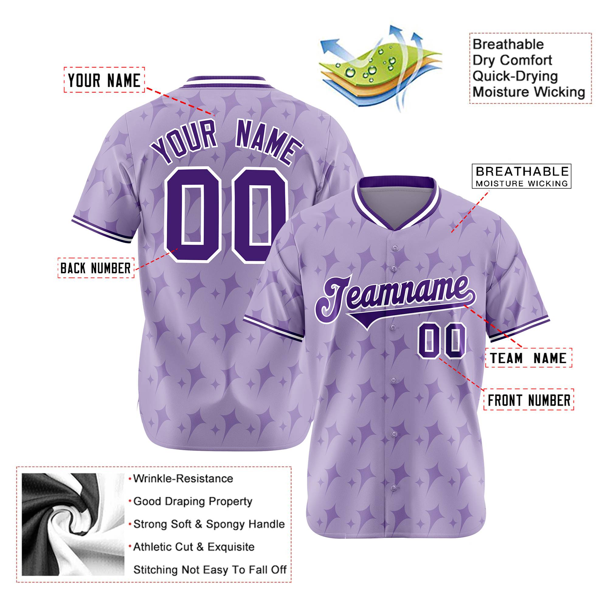 Custom Light Purple White Authentic Four Pointed Baseball Jersey