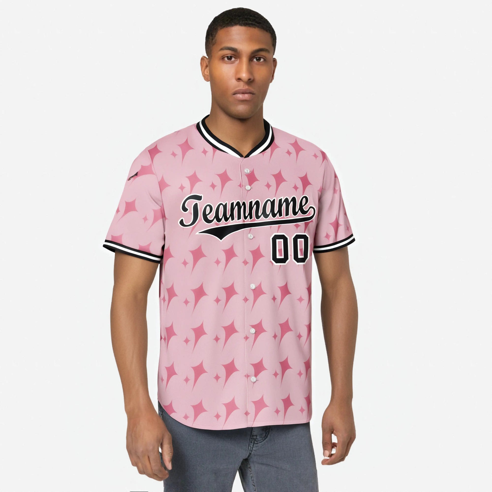 Custom Light Pink Black White Authentic Four Pointed Baseball Jersey