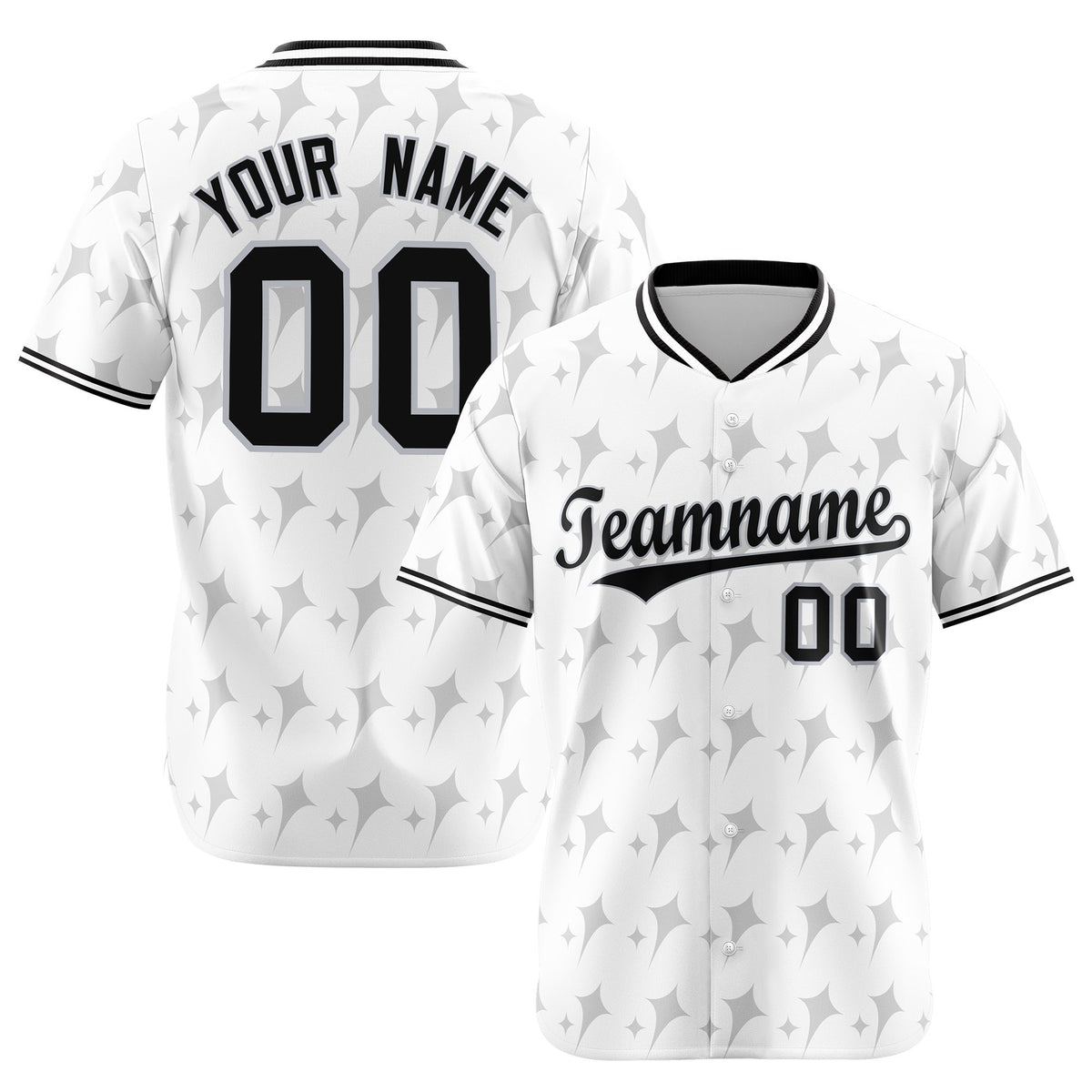 Custom White Gray Black Authentic Four Pointed Baseball Jersey