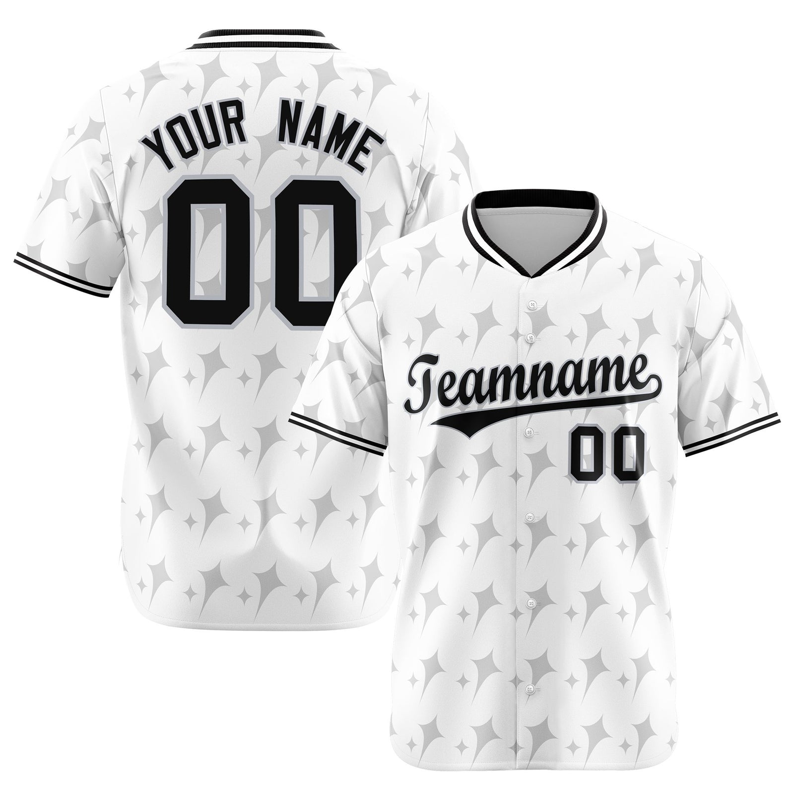 Custom White Gray Black Authentic Four Pointed Baseball Jersey