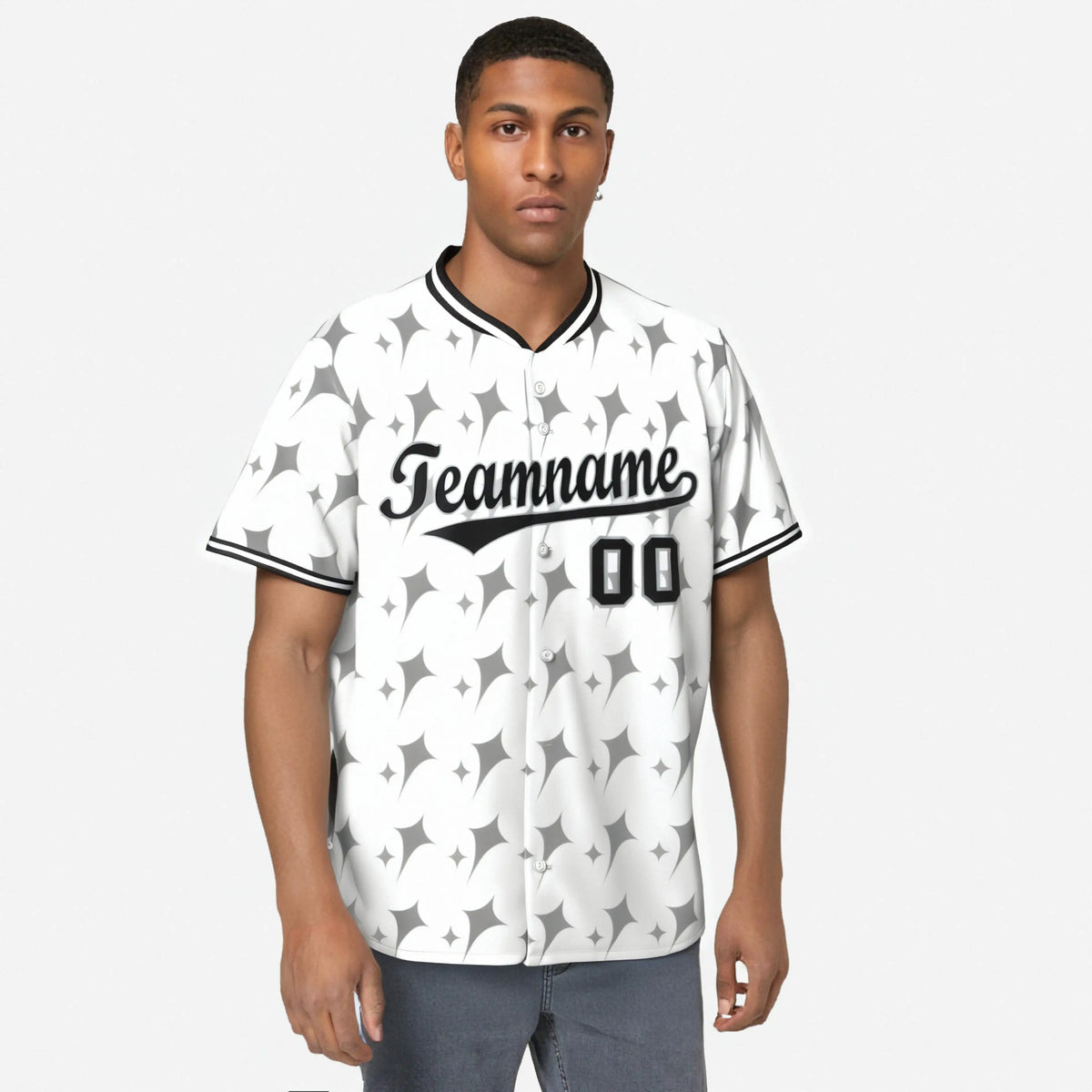 Custom White Gray Black Authentic Four Pointed Baseball Jersey