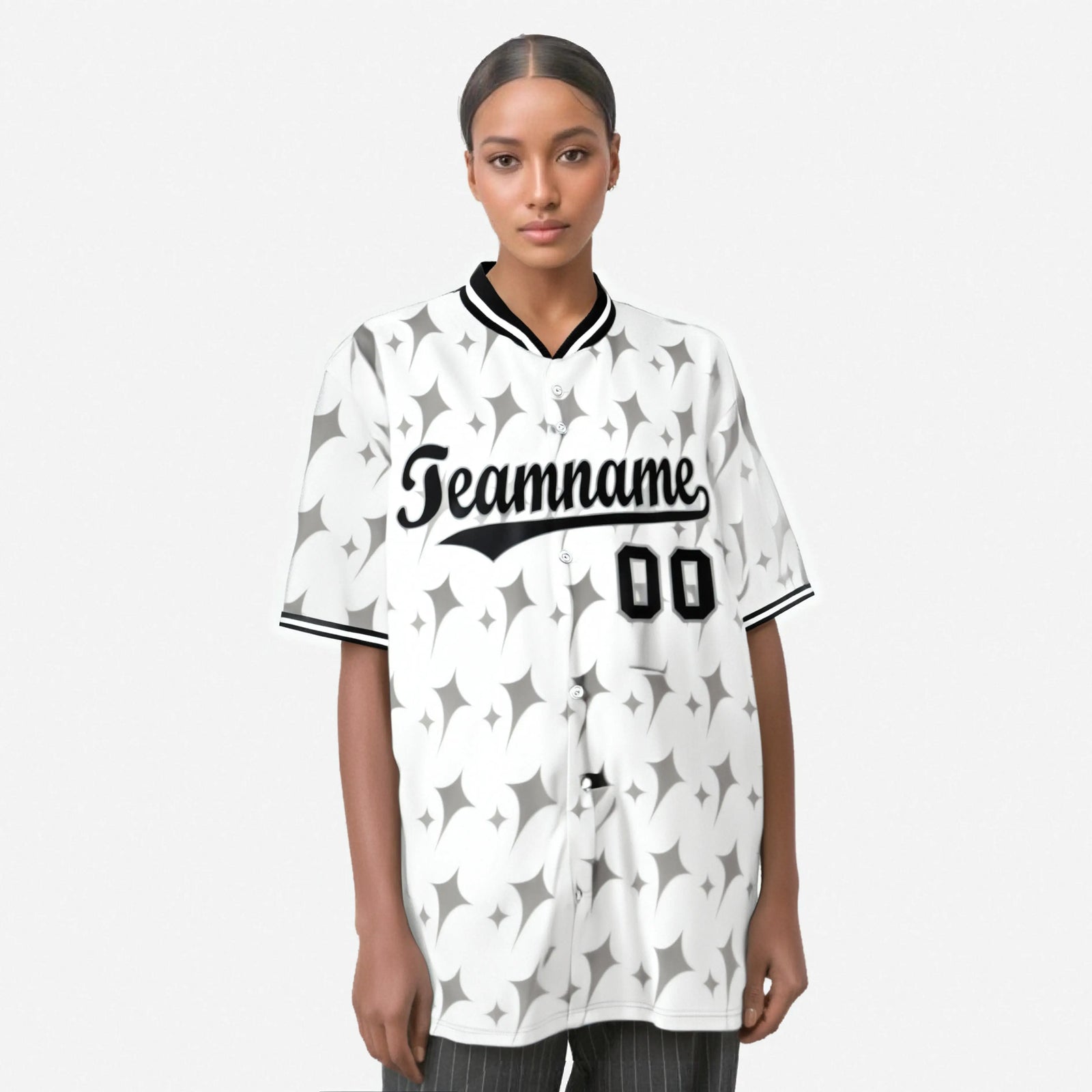 Custom White Gray Black Authentic Four Pointed Baseball Jersey