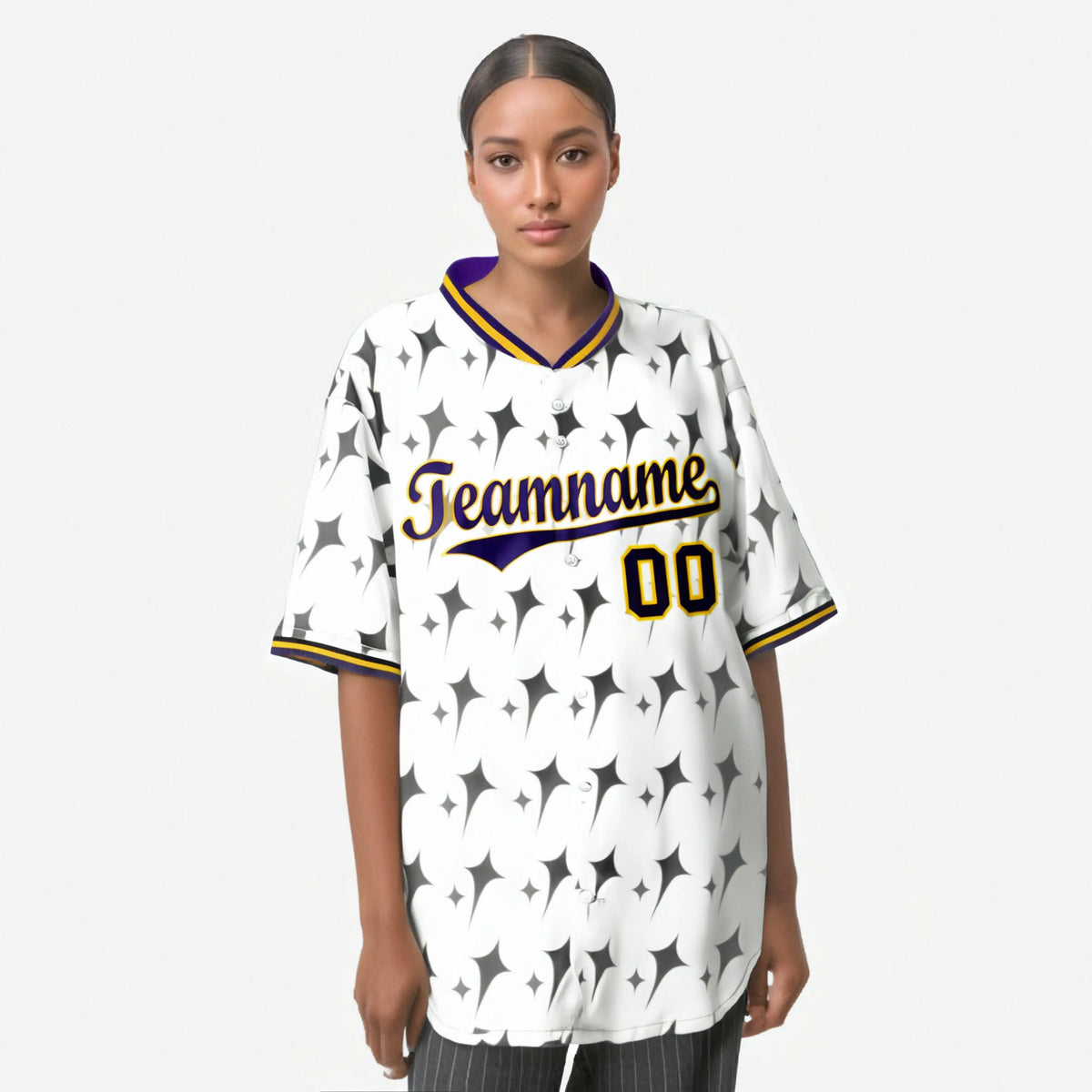 Custom White Purple Gold Authentic Four Pointed Baseball Jersey
