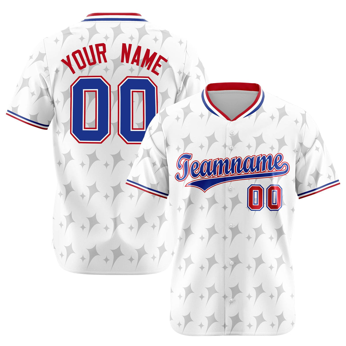 Custom White Royal Blue Red Authentic Four Pointed Baseball Jersey