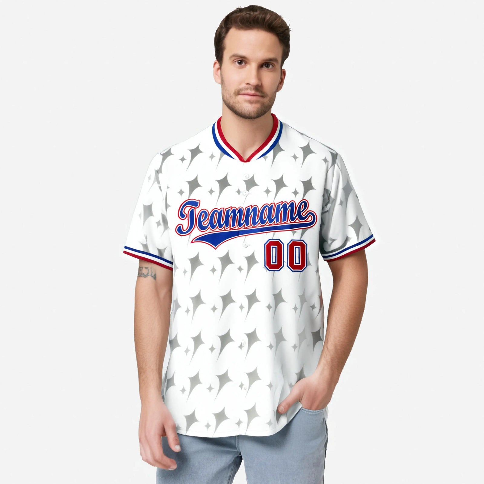 Custom White Royal Blue Red Authentic Four Pointed Baseball Jersey