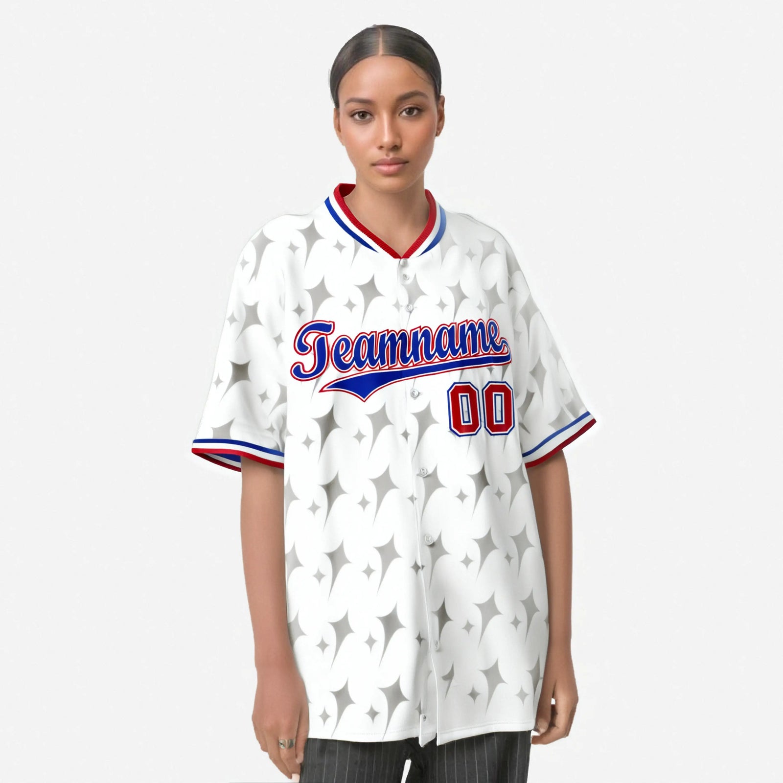 Custom White Royal Blue Red Authentic Four Pointed Baseball Jersey