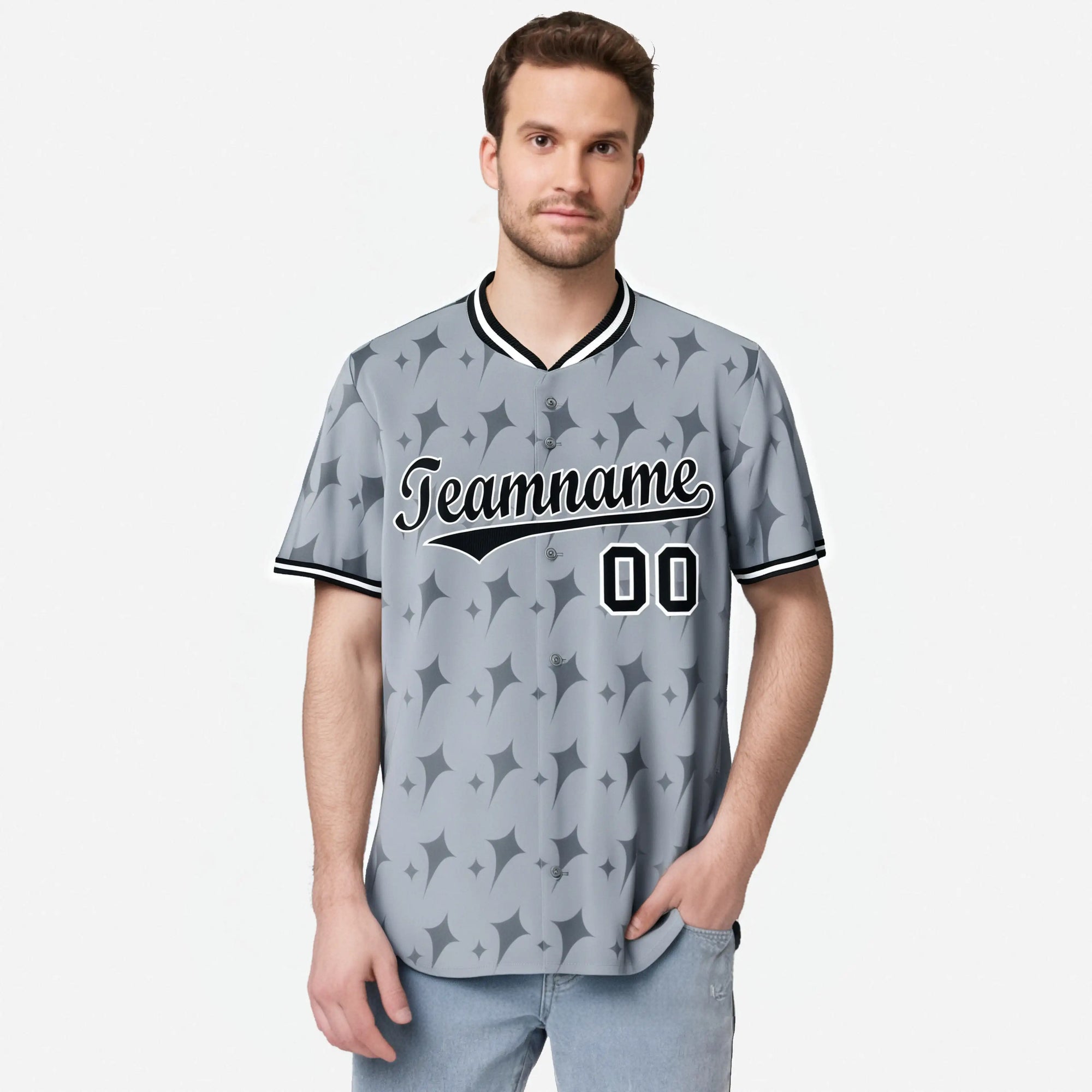 Custom Gray Black White Authentic Four Pointed Baseball Jersey